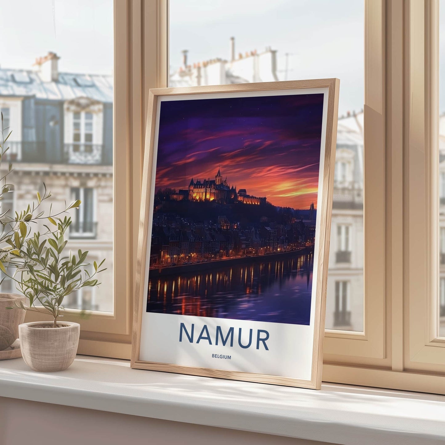 Namur Poster - Belgium Travel Art - Castle Twilight Glow Wall Decor