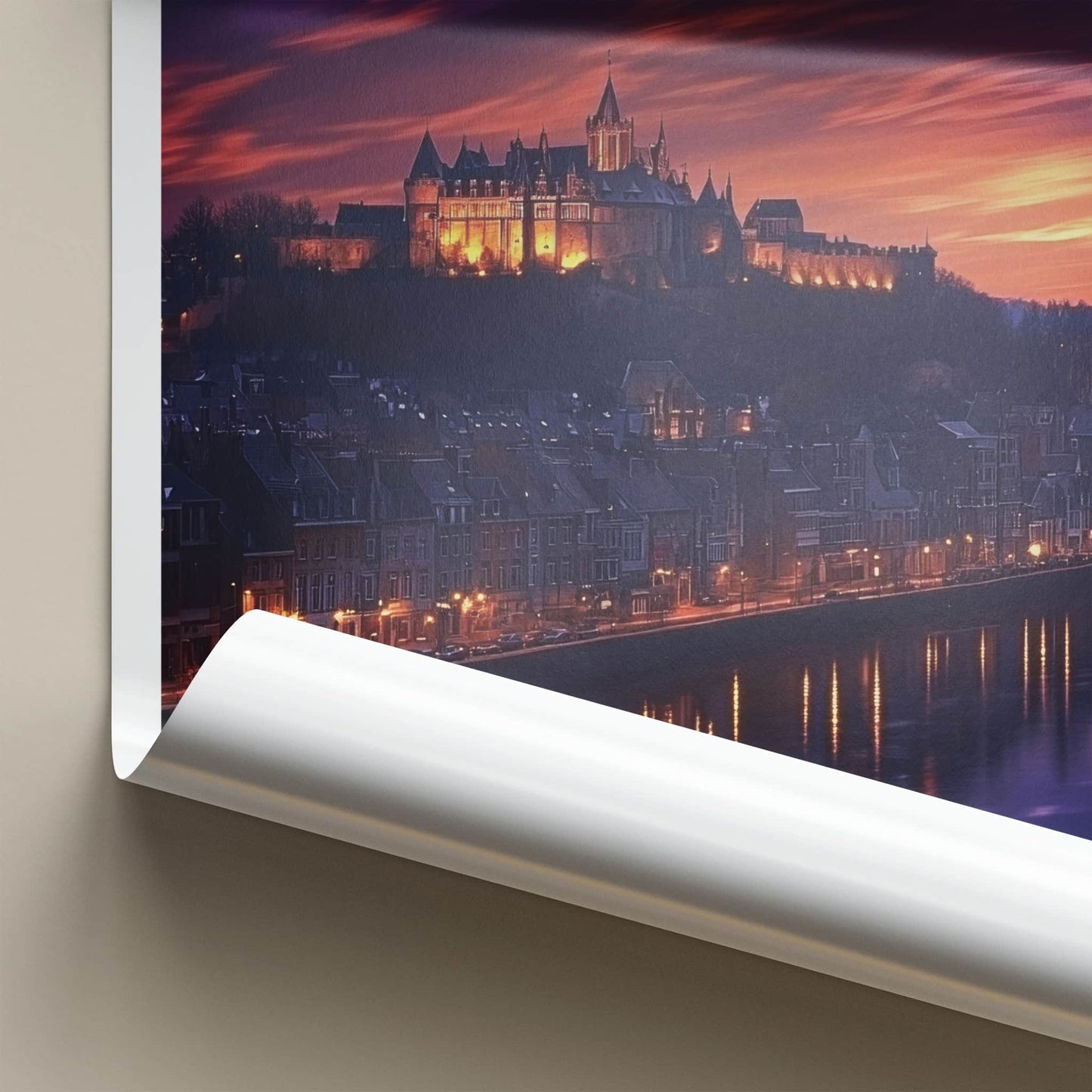 Namur Poster - Belgium Travel Art - Castle Twilight Glow Wall Decor