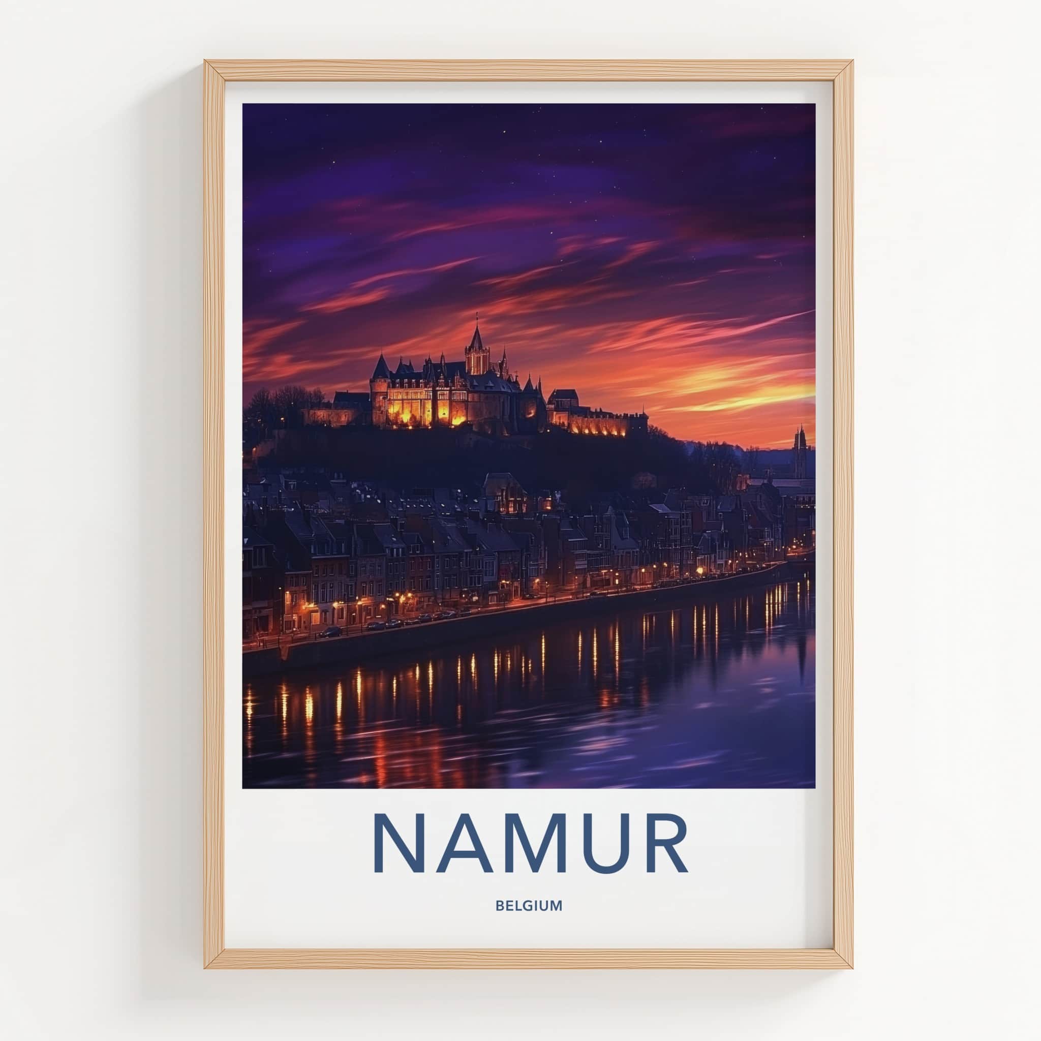 Namur Poster - Belgium Travel Art - Castle Twilight Glow Wall Decor
