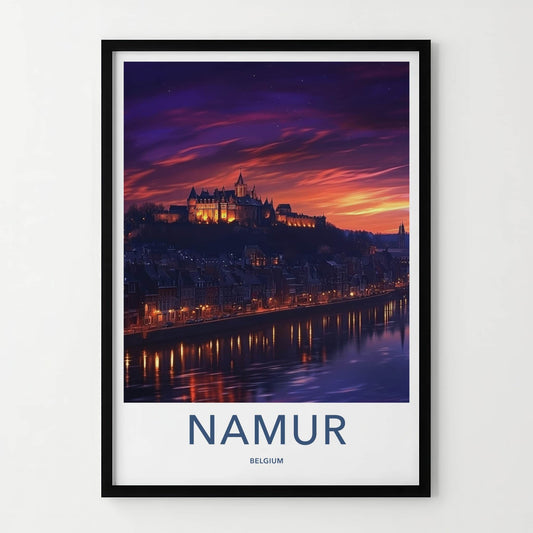 Namur Poster - Belgium Travel Art - Castle Twilight Glow Wall Decor