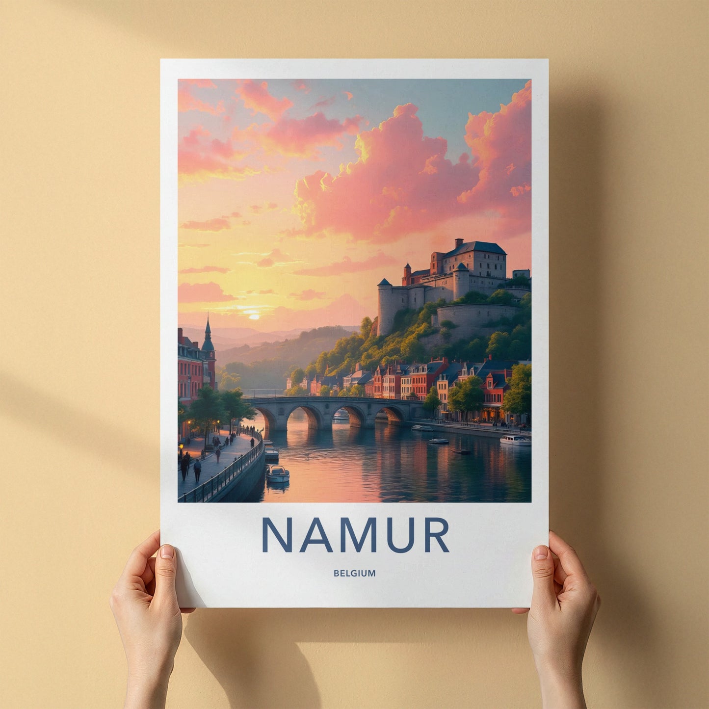 Namur Poster - Belgium Travel Art - Historic River Sunset Home Decor