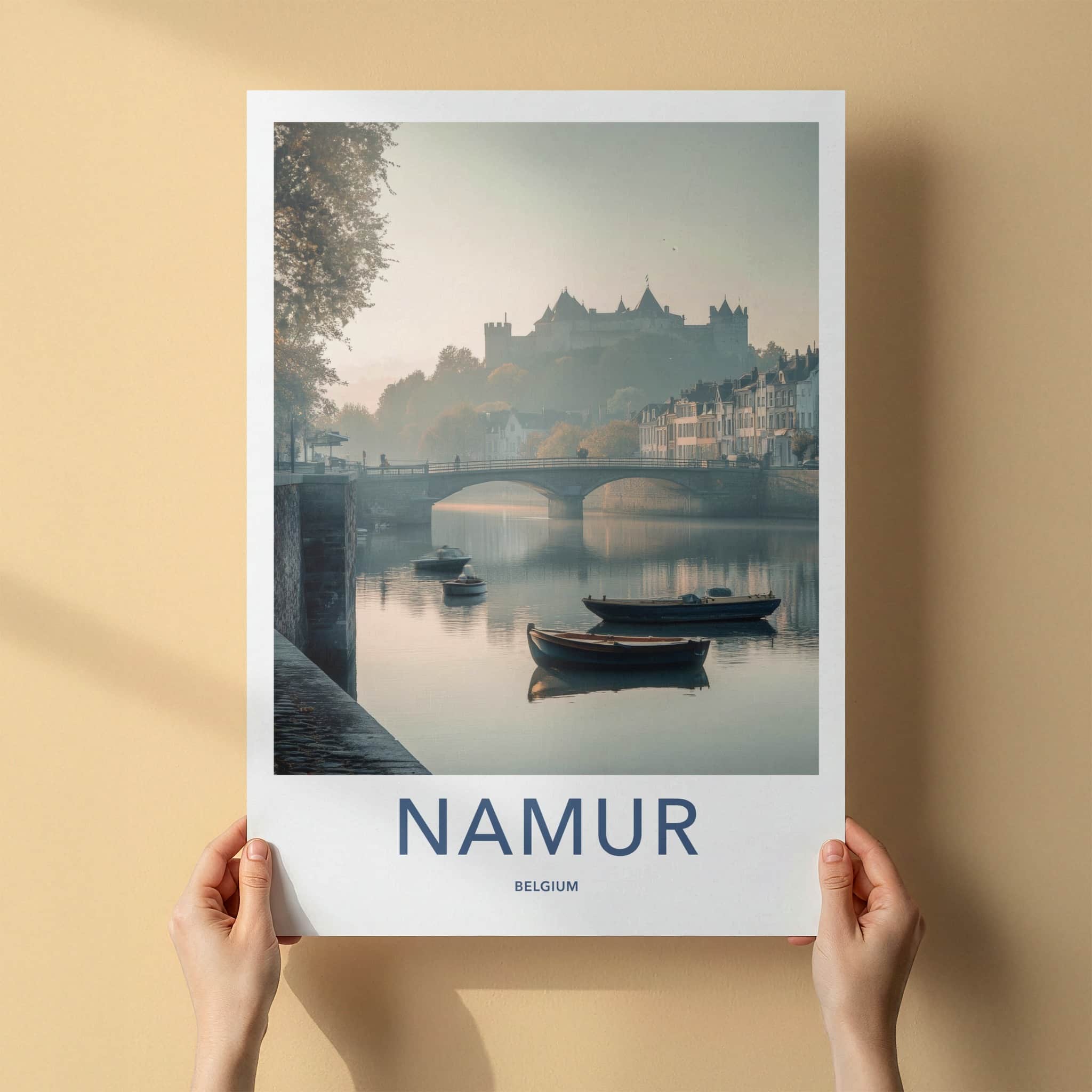 Namur Poster - Belgium Travel Art - Misty River Castle Home Decor