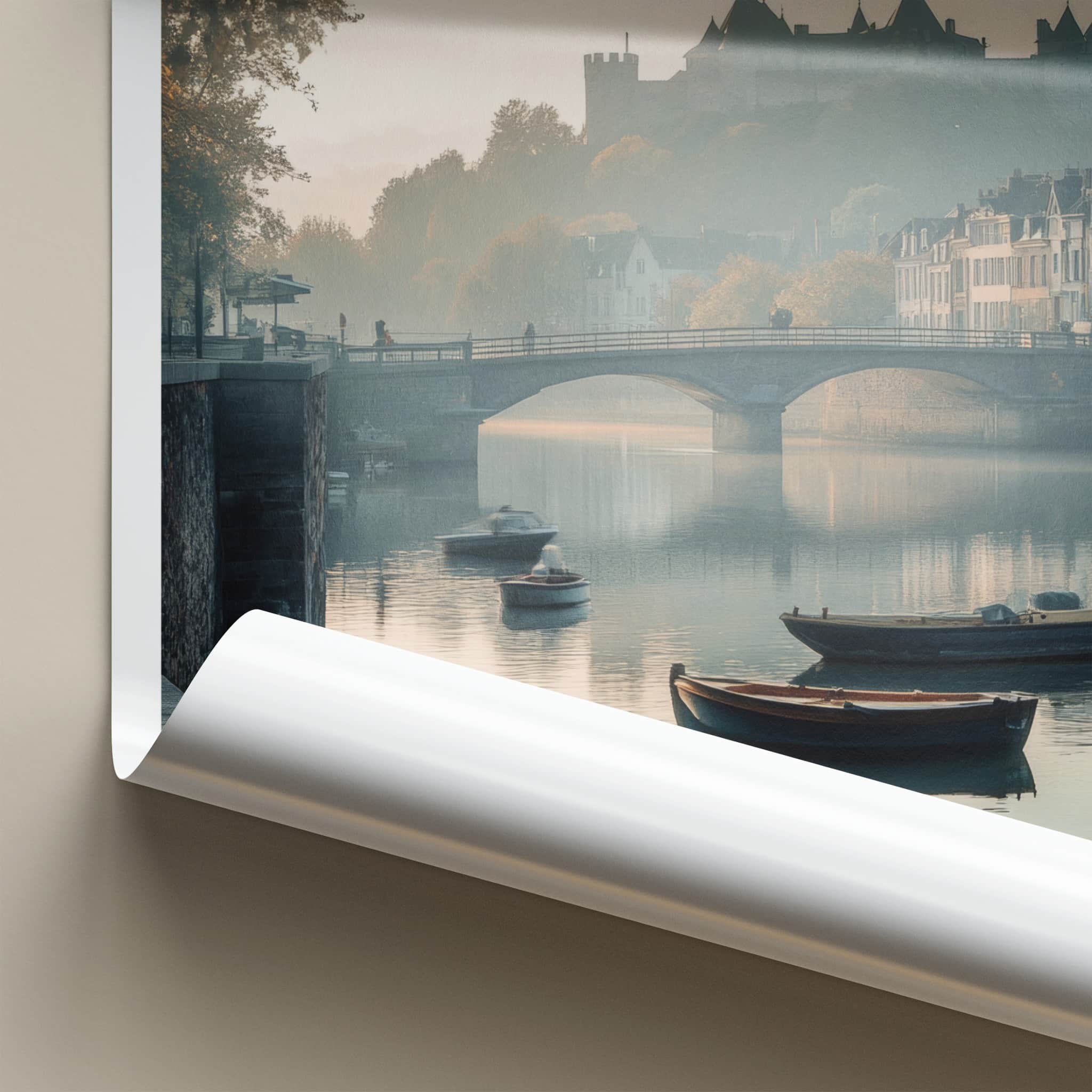Namur Poster - Belgium Travel Art - Misty River Castle Home Decor