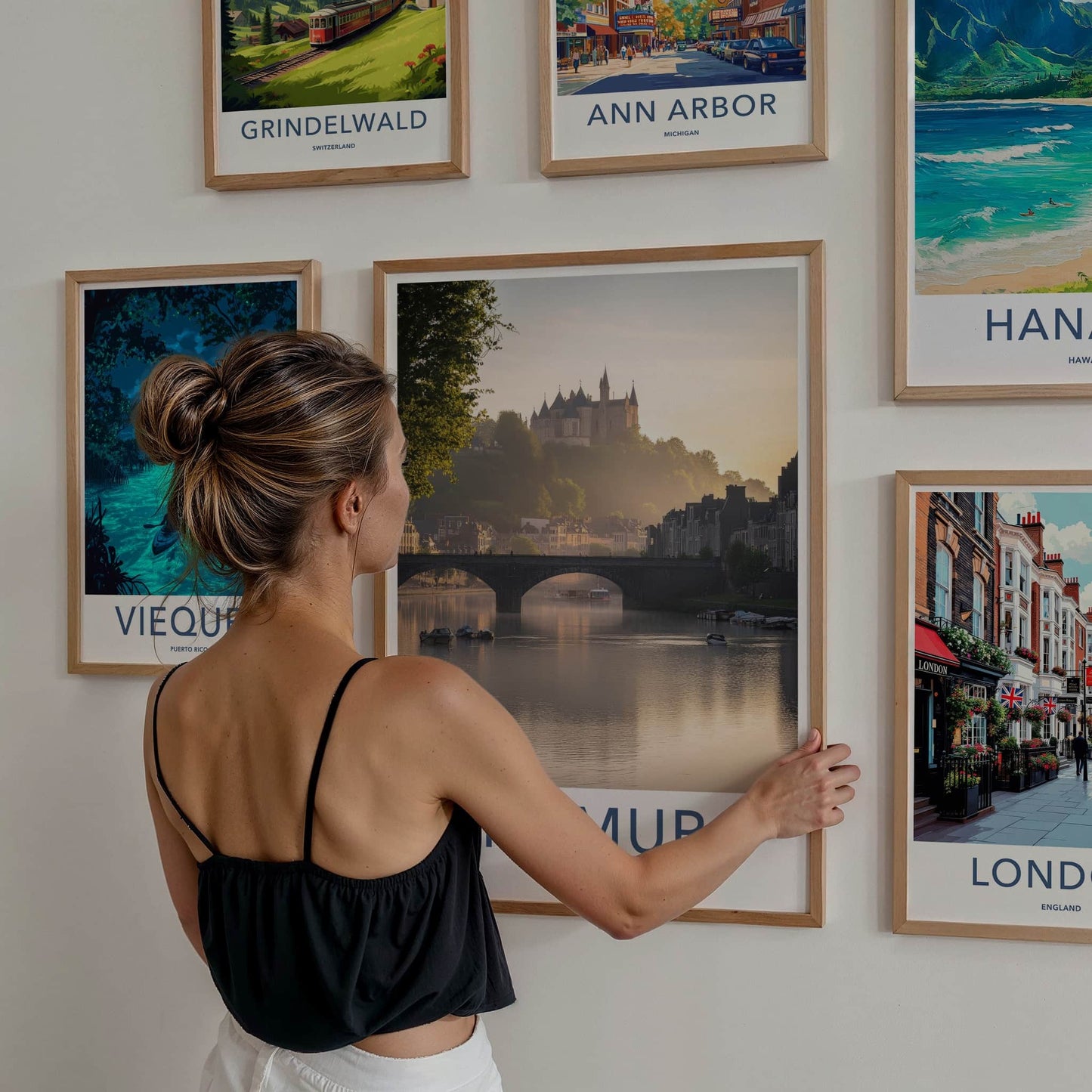 Namur Poster - Belgium Travel Art - Misty River Castle Home Decor