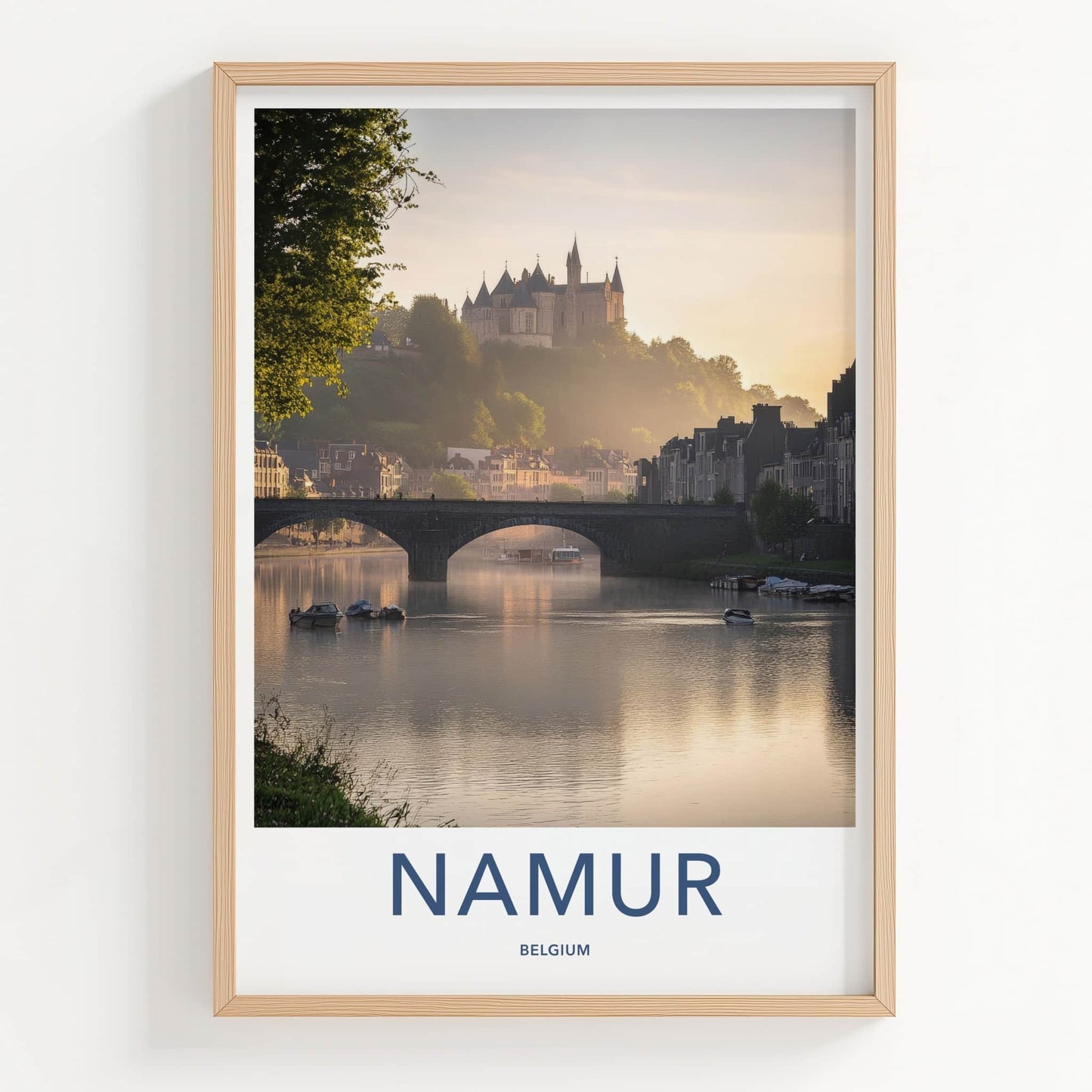 Namur Poster - Belgium Travel Art - Misty River Castle Home Decor