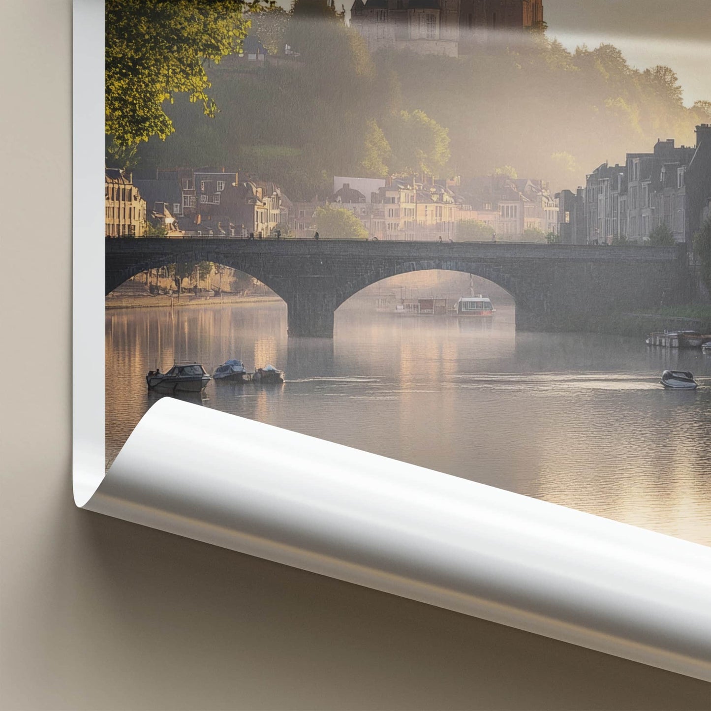 Namur Poster - Belgium Travel Art - Misty River Castle Home Decor