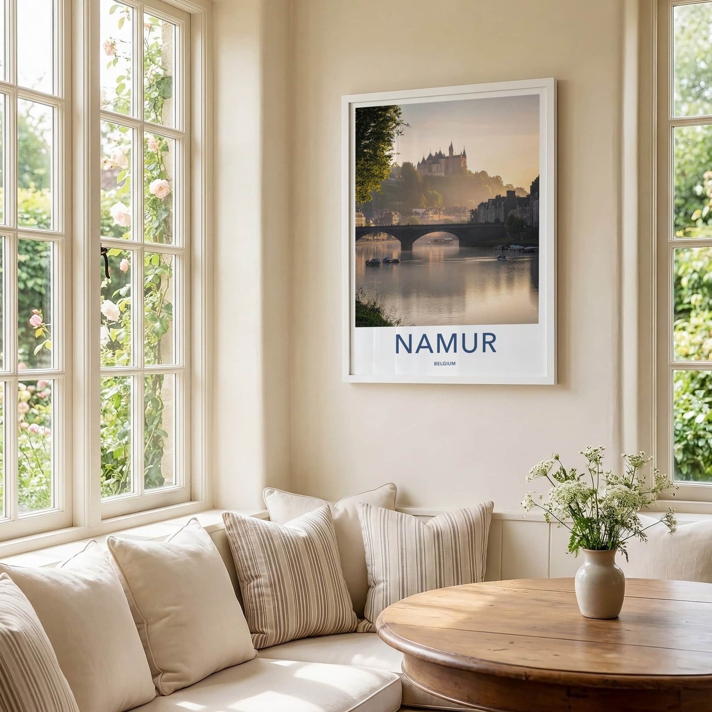 Namur Poster - Belgium Travel Art - Misty River Castle Home Decor