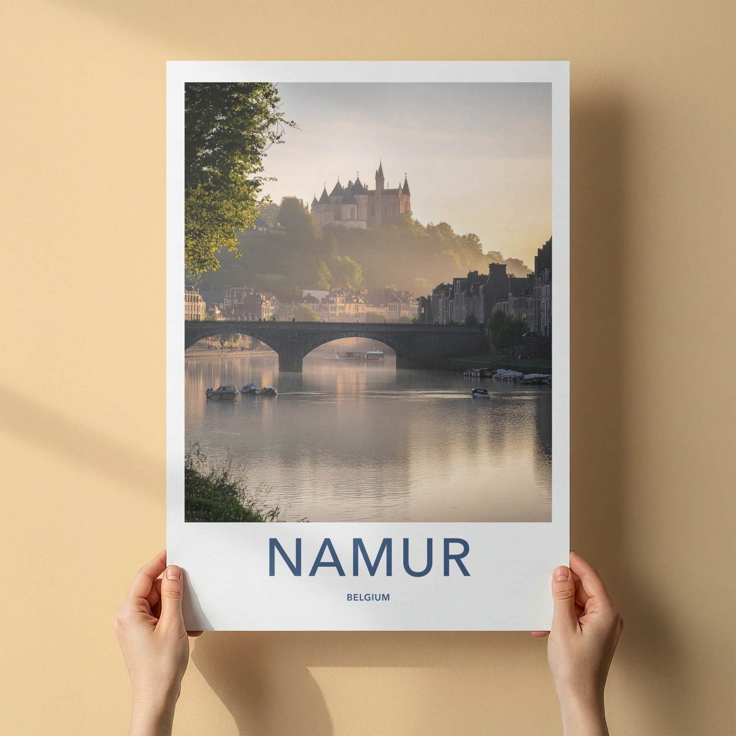 Namur Poster - Belgium Travel Art - Misty River Castle Home Decor