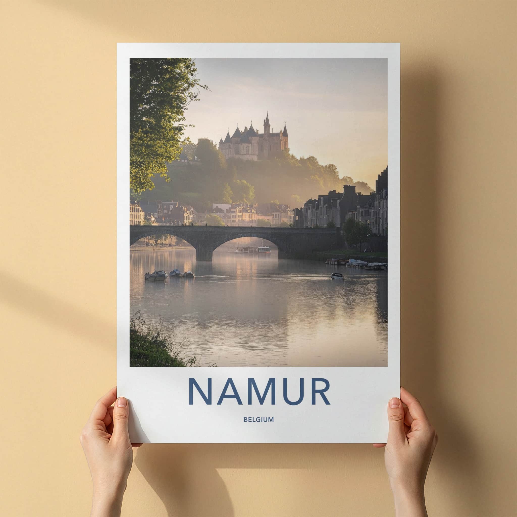 Namur Poster - Belgium Travel Art - Misty River Castle Home Decor