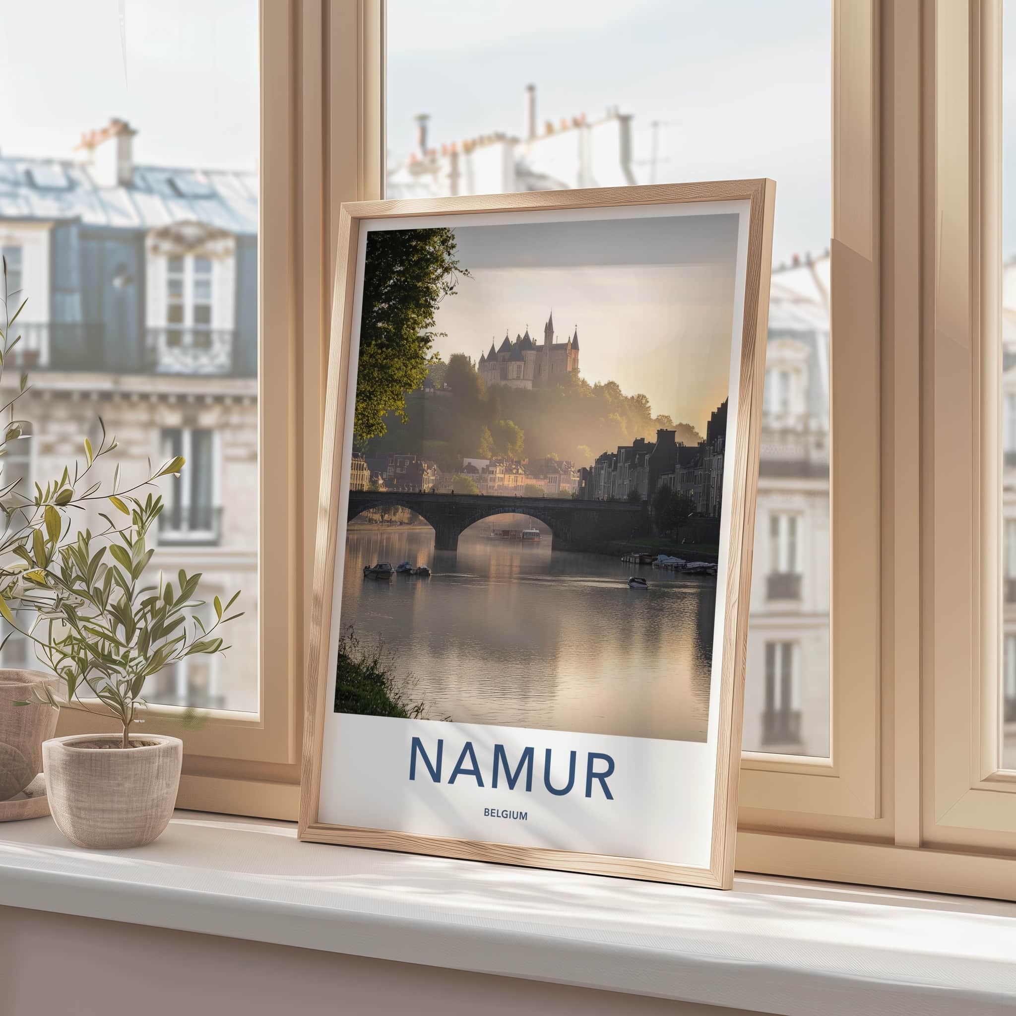 Namur Poster - Belgium Travel Art - Misty River Castle Home Decor
