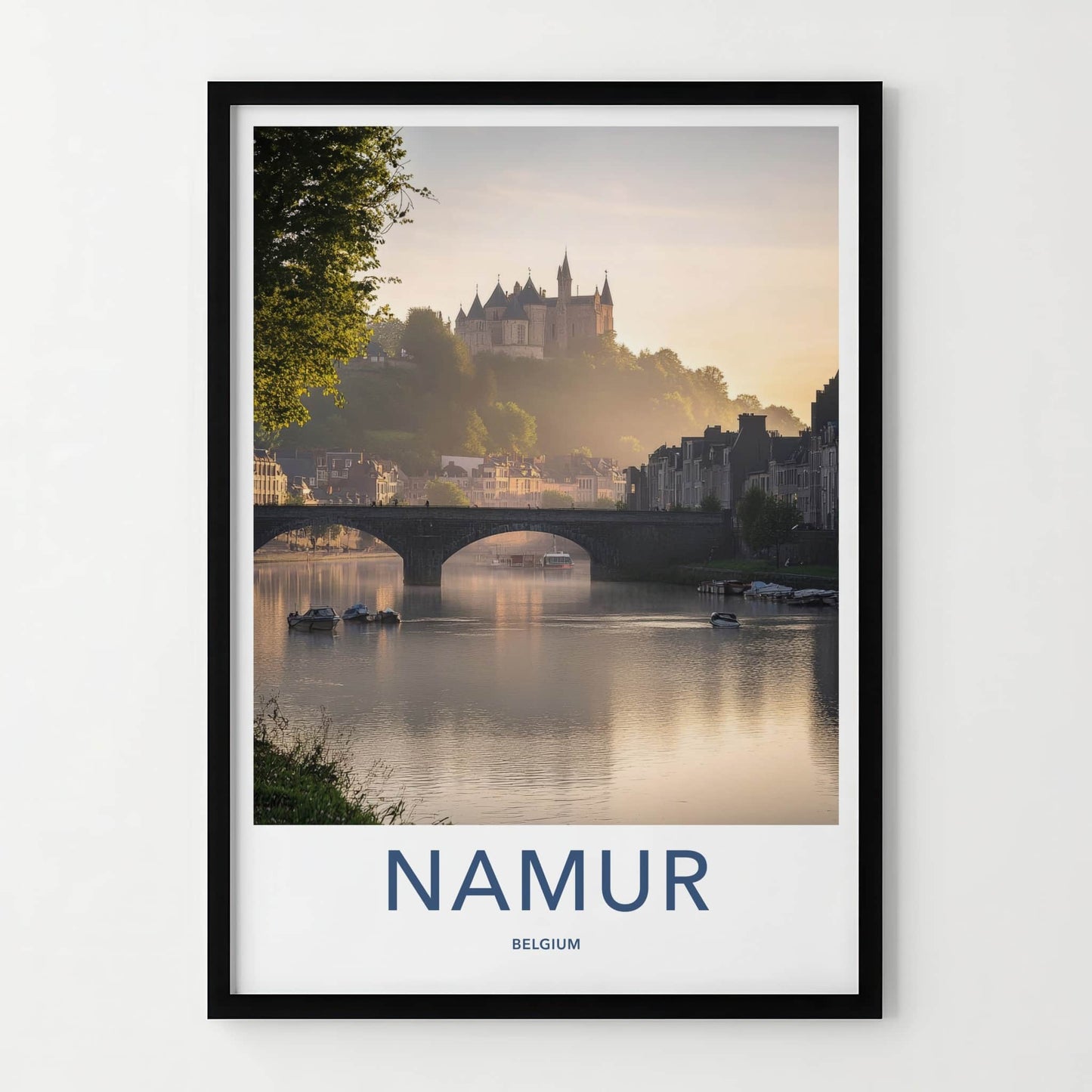 Namur Poster - Belgium Travel Art - Misty River Castle Home Decor