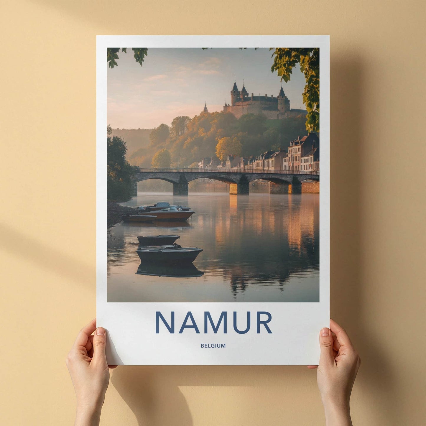 Namur Poster - Belgium Travel Art - Morning River Castle Home Decor