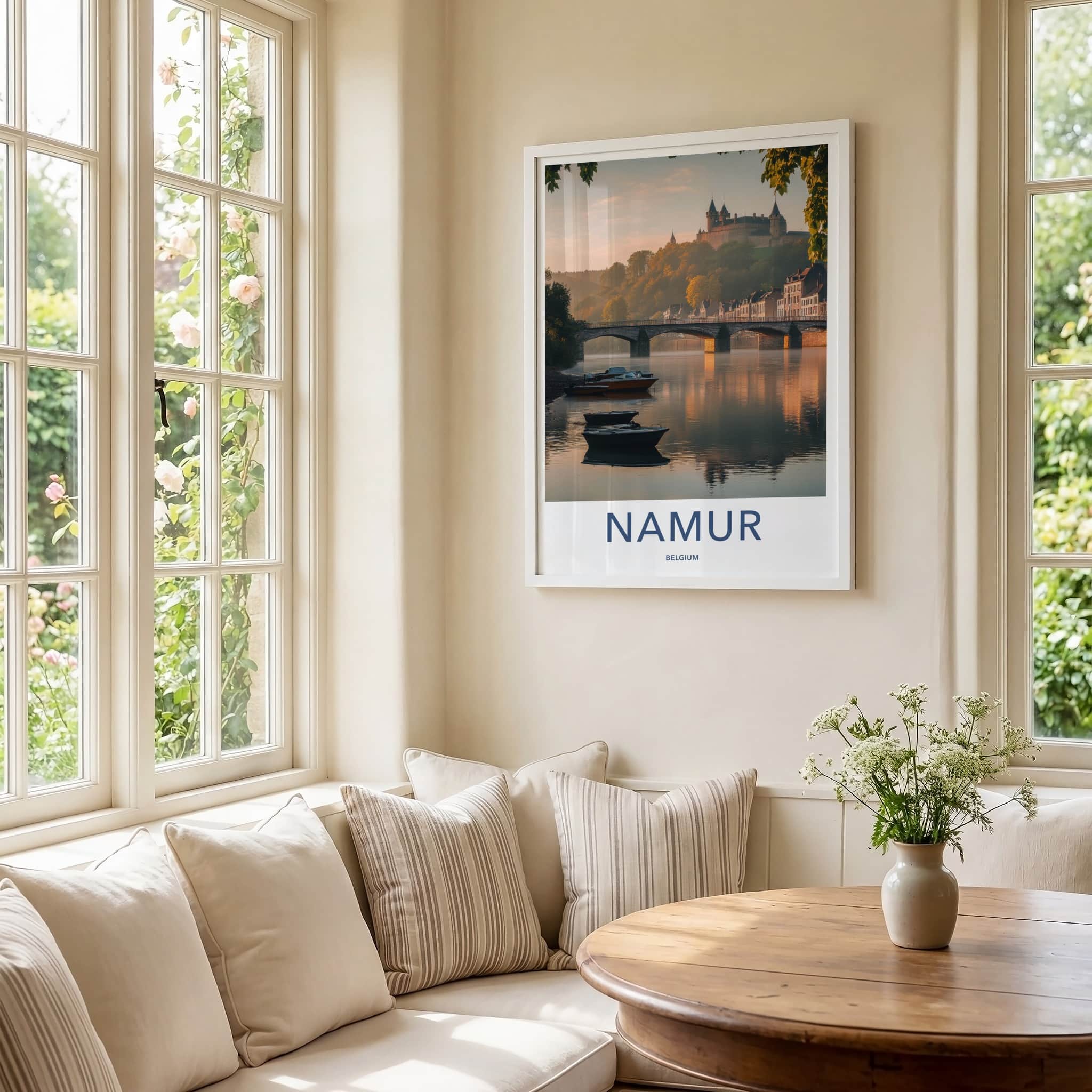 Namur Poster - Belgium Travel Art - Morning River Castle Home Decor