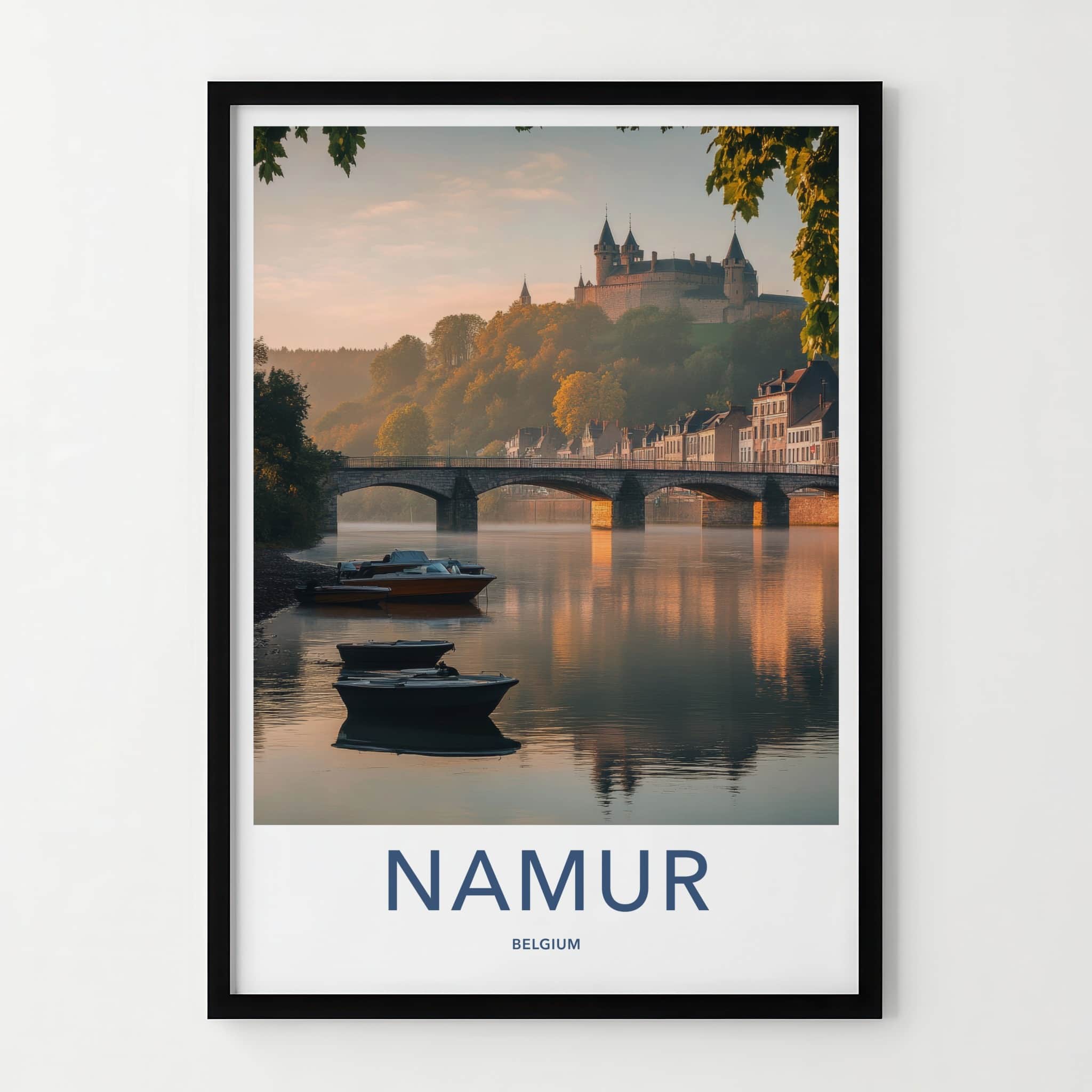 Namur Poster - Belgium Travel Art - Morning River Castle Home Decor
