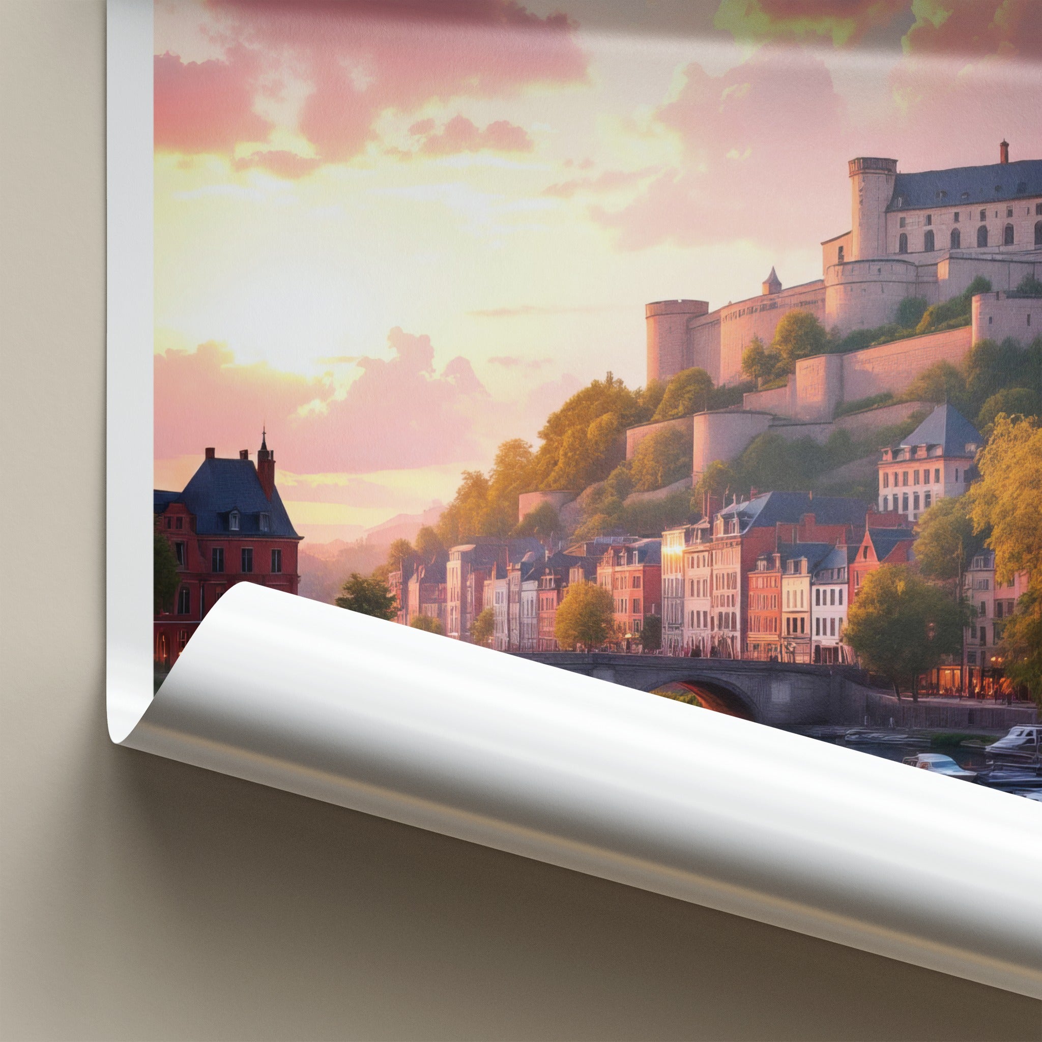 Namur Poster - Belgium Travel Art - Riverside Town Sunset Home Decor