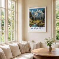Nanda Devi Poster - India Travel Art - Uttarakhand Green Valley Stream Home Decor