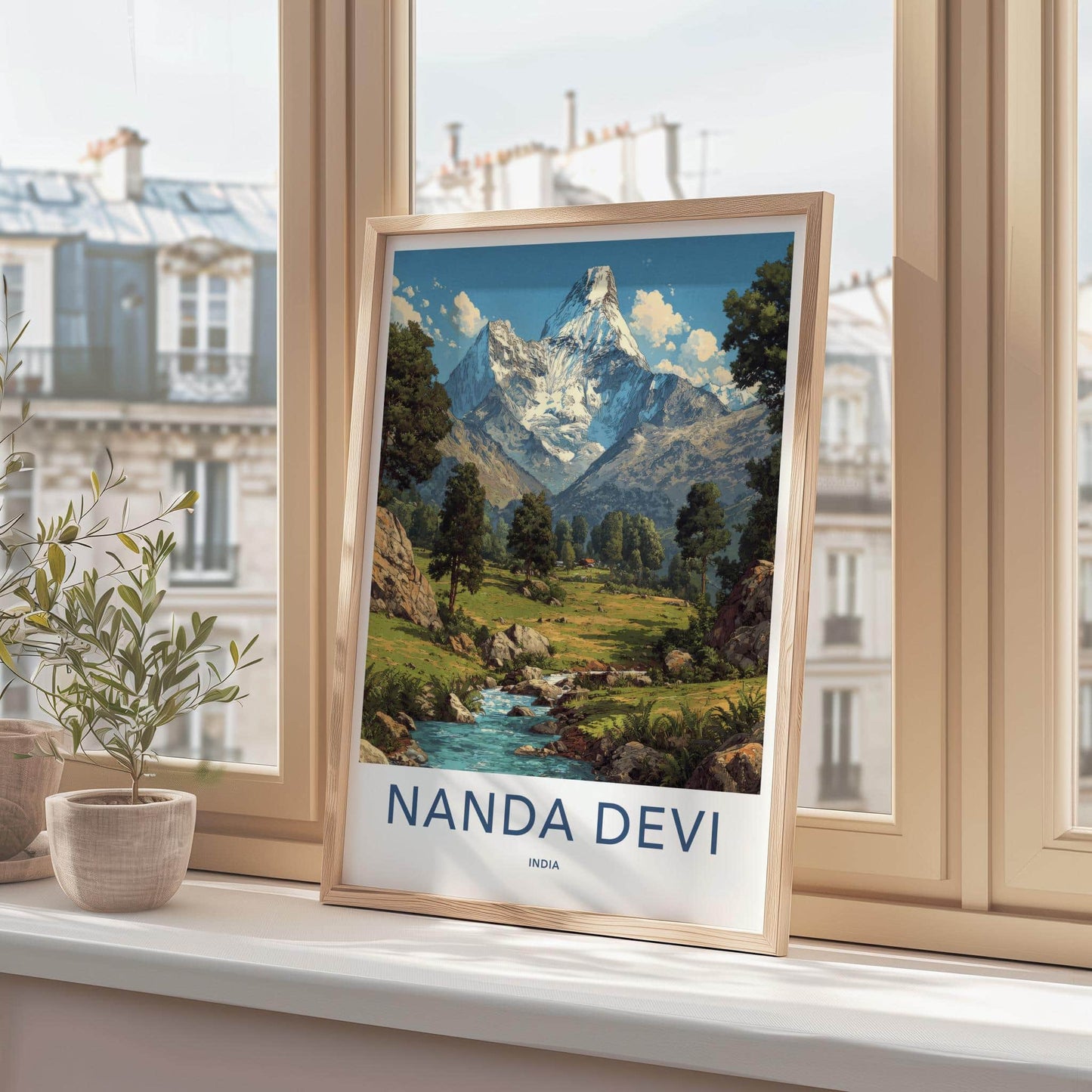 Nanda Devi Poster - India Travel Art - Uttarakhand Green Valley Stream Home Decor