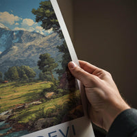 Nanda Devi Poster - India Travel Art - Uttarakhand Green Valley Stream Home Decor