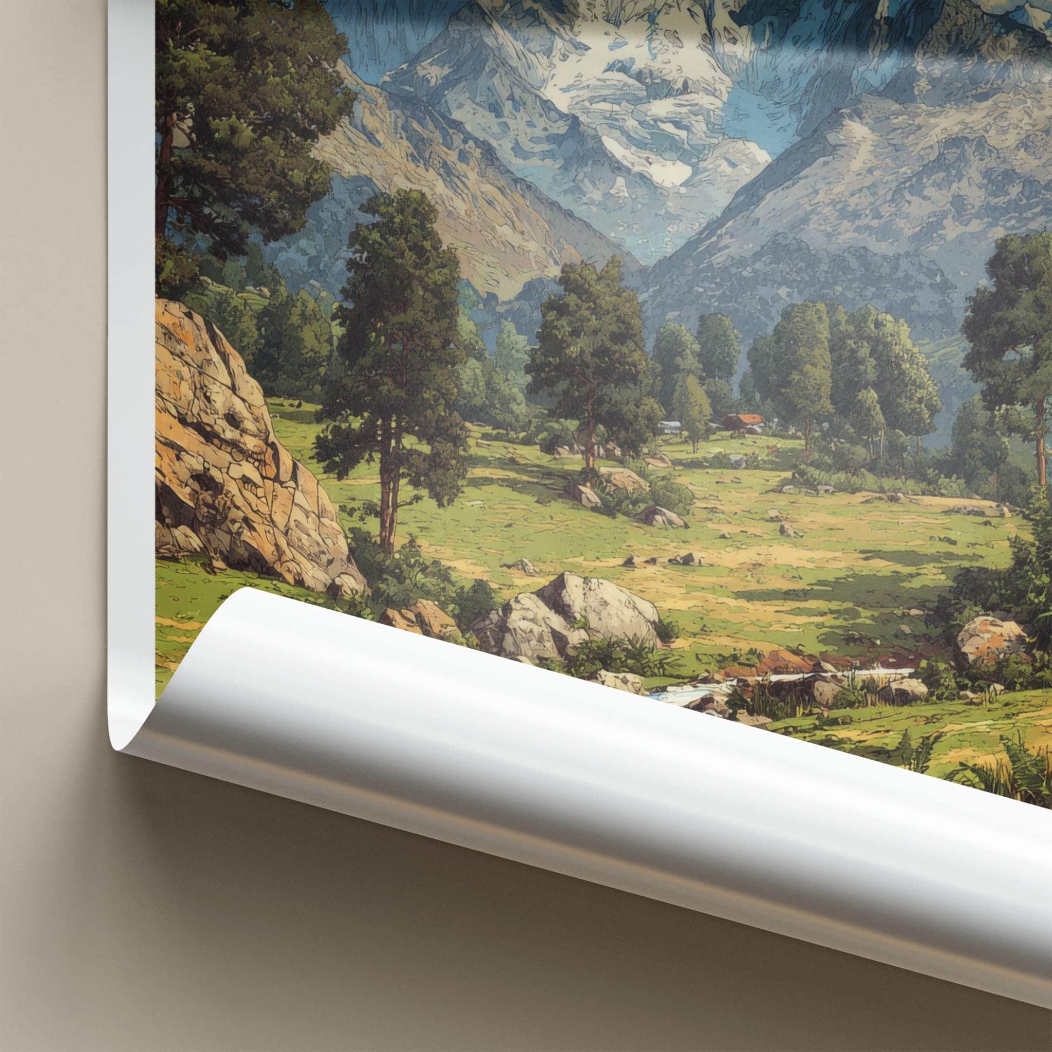 Nanda Devi Poster - India Travel Art - Uttarakhand Green Valley Stream Home Decor