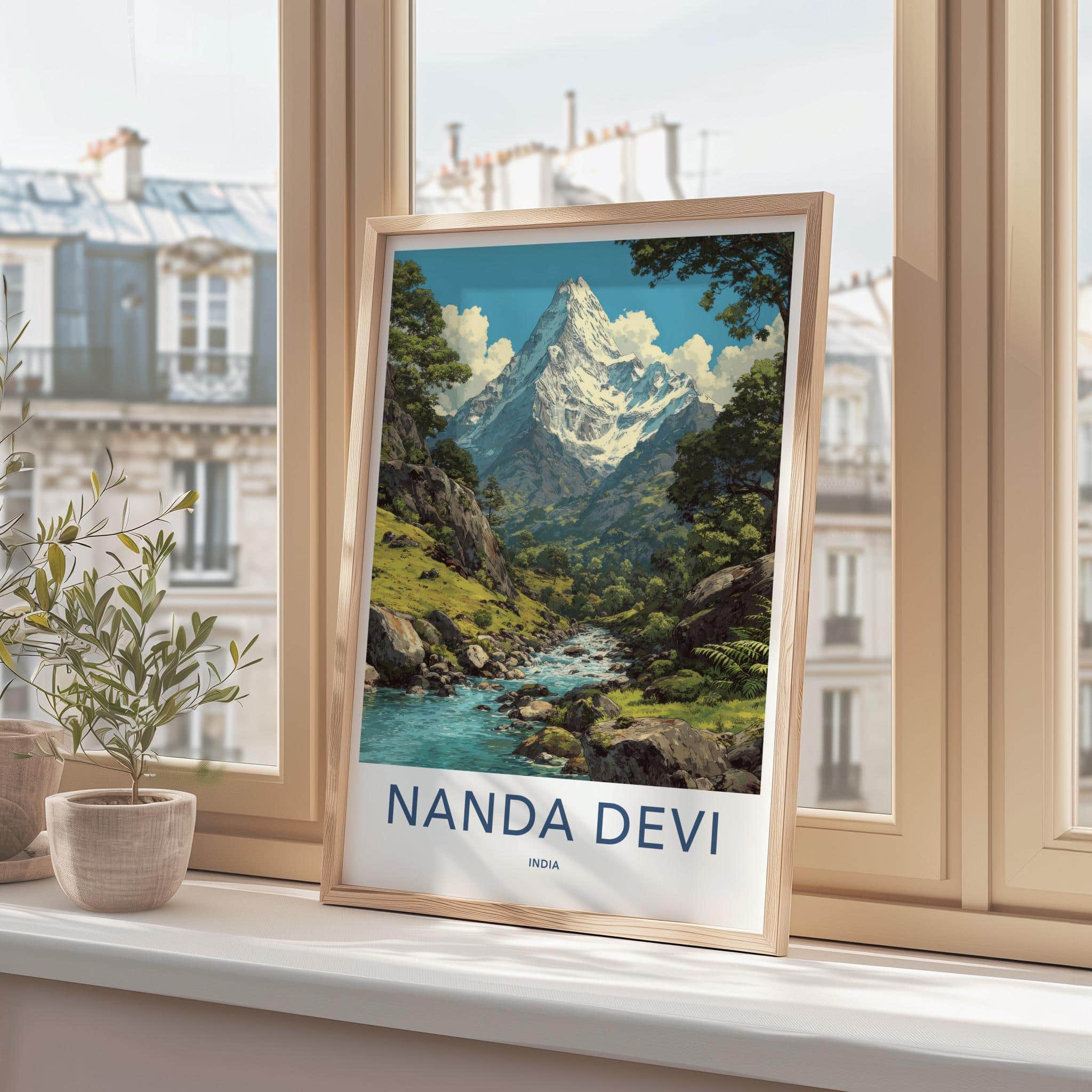 Nanda Devi Poster - India Travel Art - Uttarakhand Mountain River Valley Home Decor