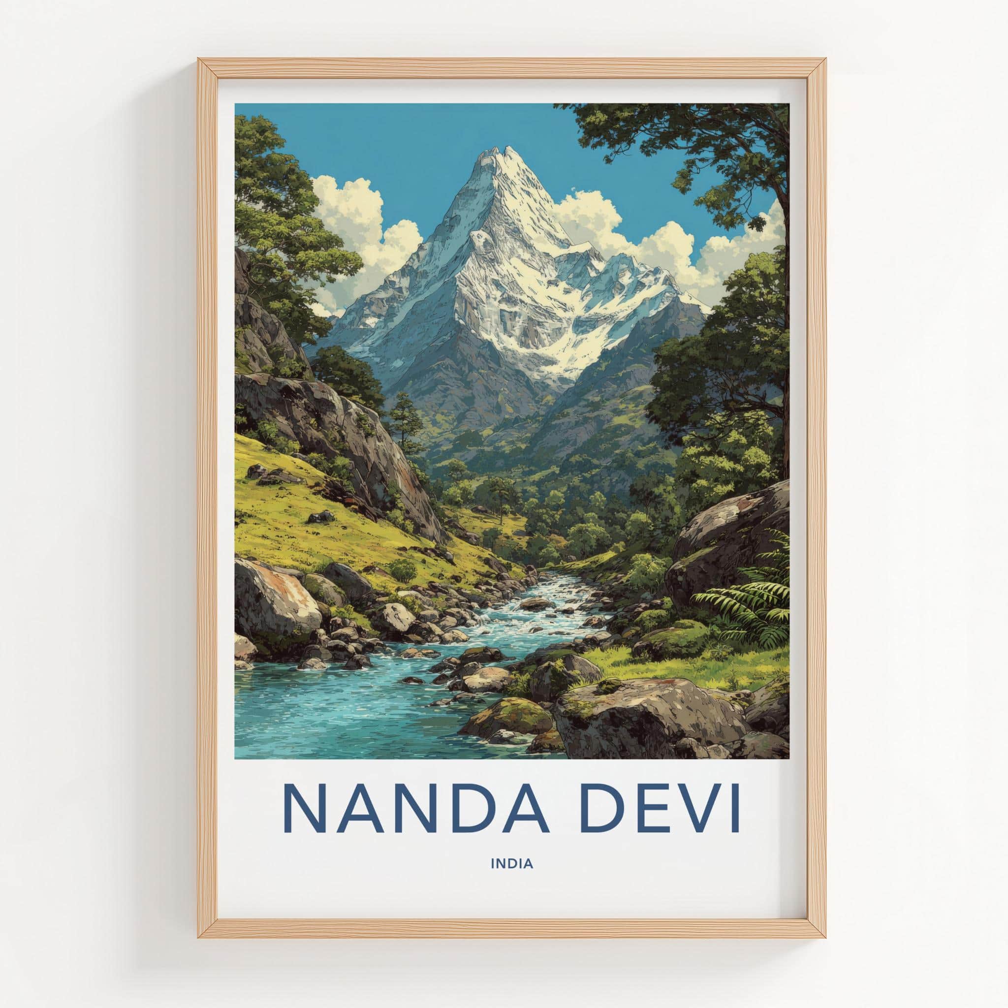 Nanda Devi Poster - India Travel Art - Uttarakhand Mountain River Valley Home Decor