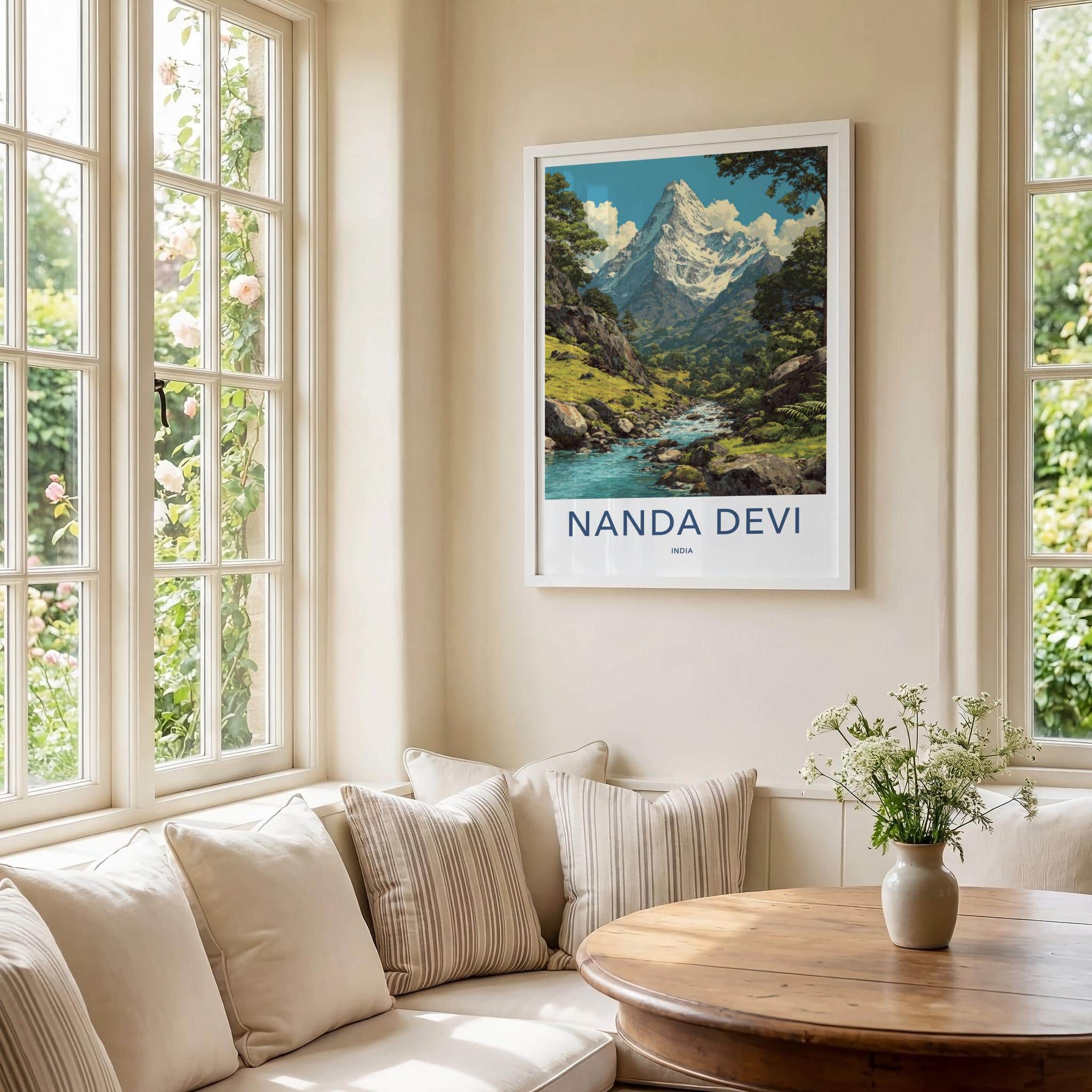 Nanda Devi Poster - India Travel Art - Uttarakhand Mountain River Valley Home Decor