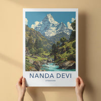 Nanda Devi Poster - India Travel Art - Uttarakhand Mountain River Valley Home Decor