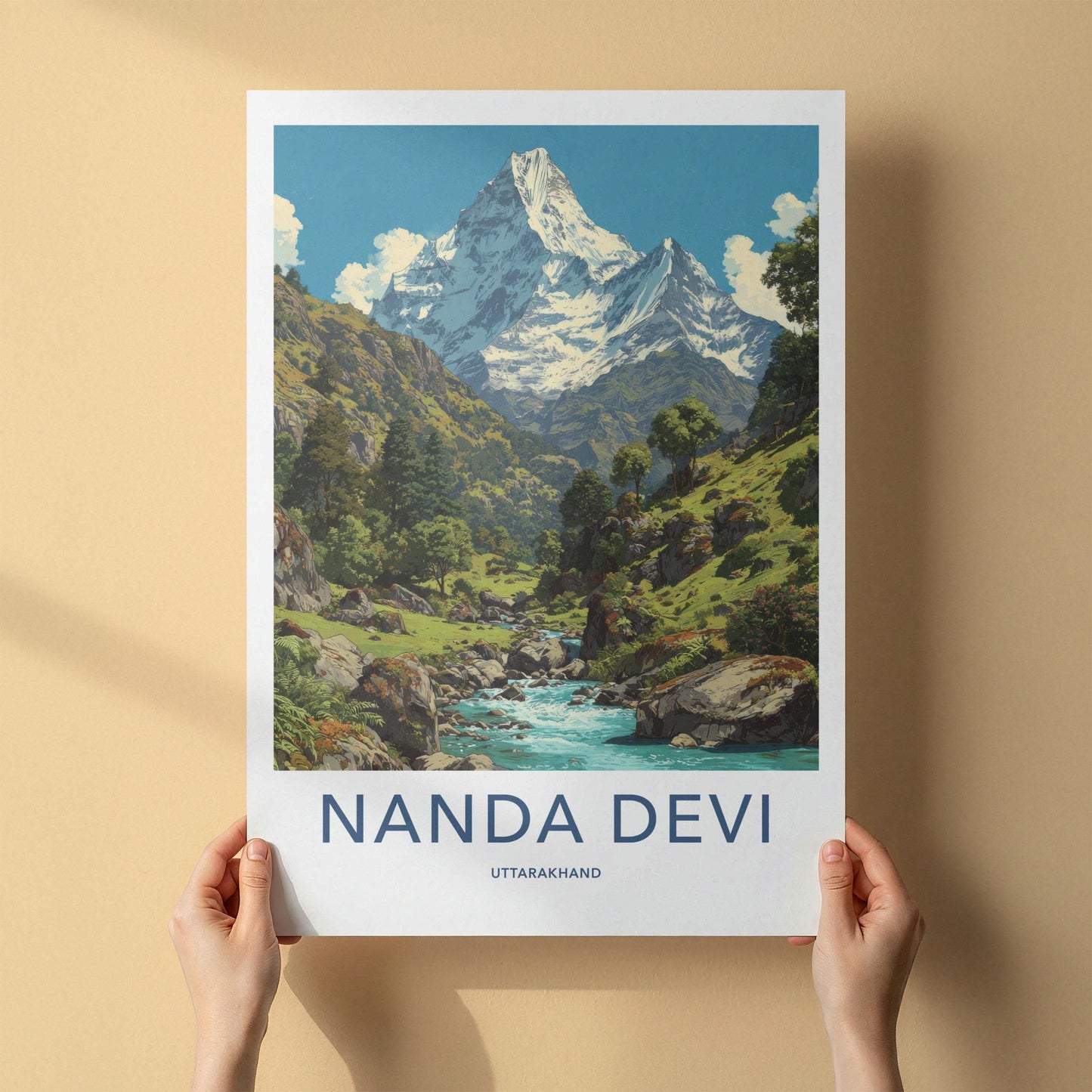 Nanda Devi Poster - India Travel Art - Uttarakhand Mountain River Valley Home Decor