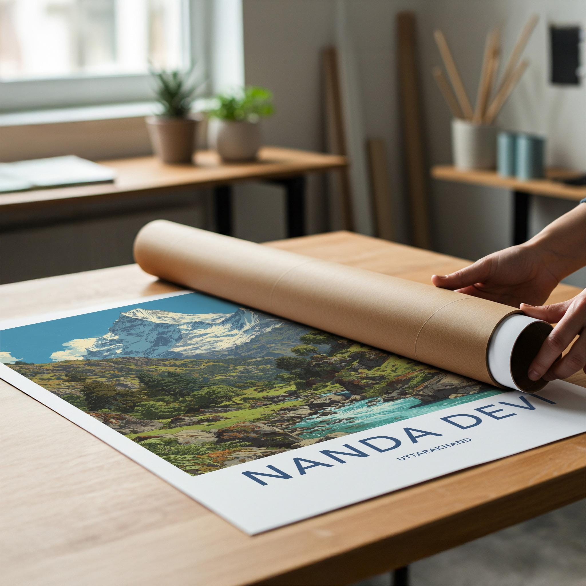 Nanda Devi Poster - India Travel Art - Uttarakhand Mountain River Valley Home Decor