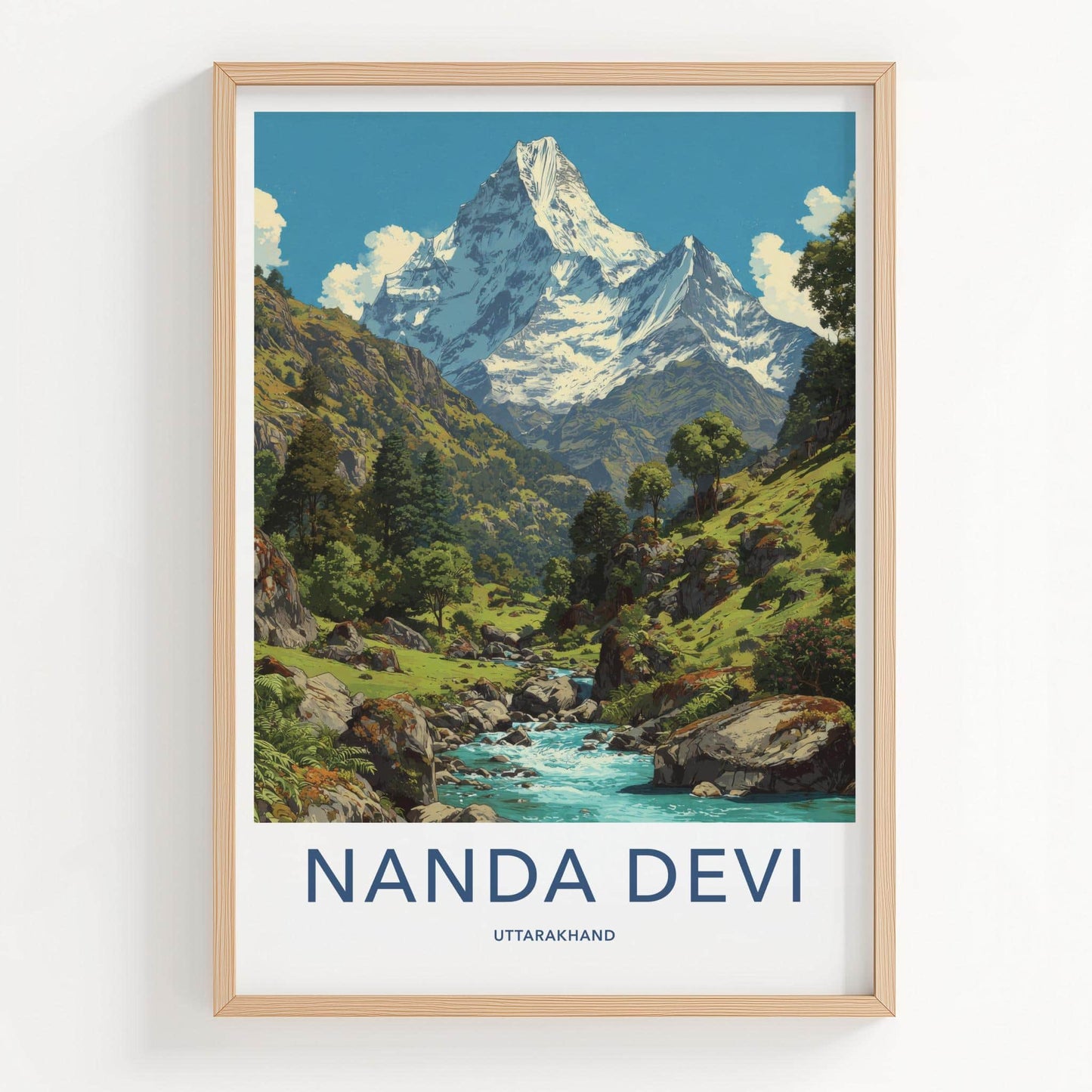 Nanda Devi Poster - India Travel Art - Uttarakhand Mountain Stream Wall Decor