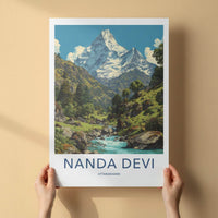 Nanda Devi Poster - India Travel Art - Uttarakhand Mountain Stream Wall Decor