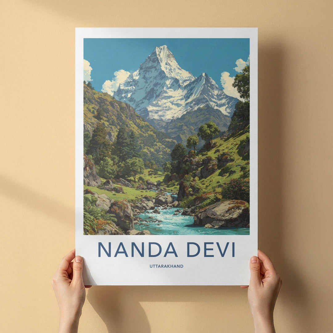 Nanda Devi Poster - India Travel Art - Uttarakhand Mountain Stream Wall Decor