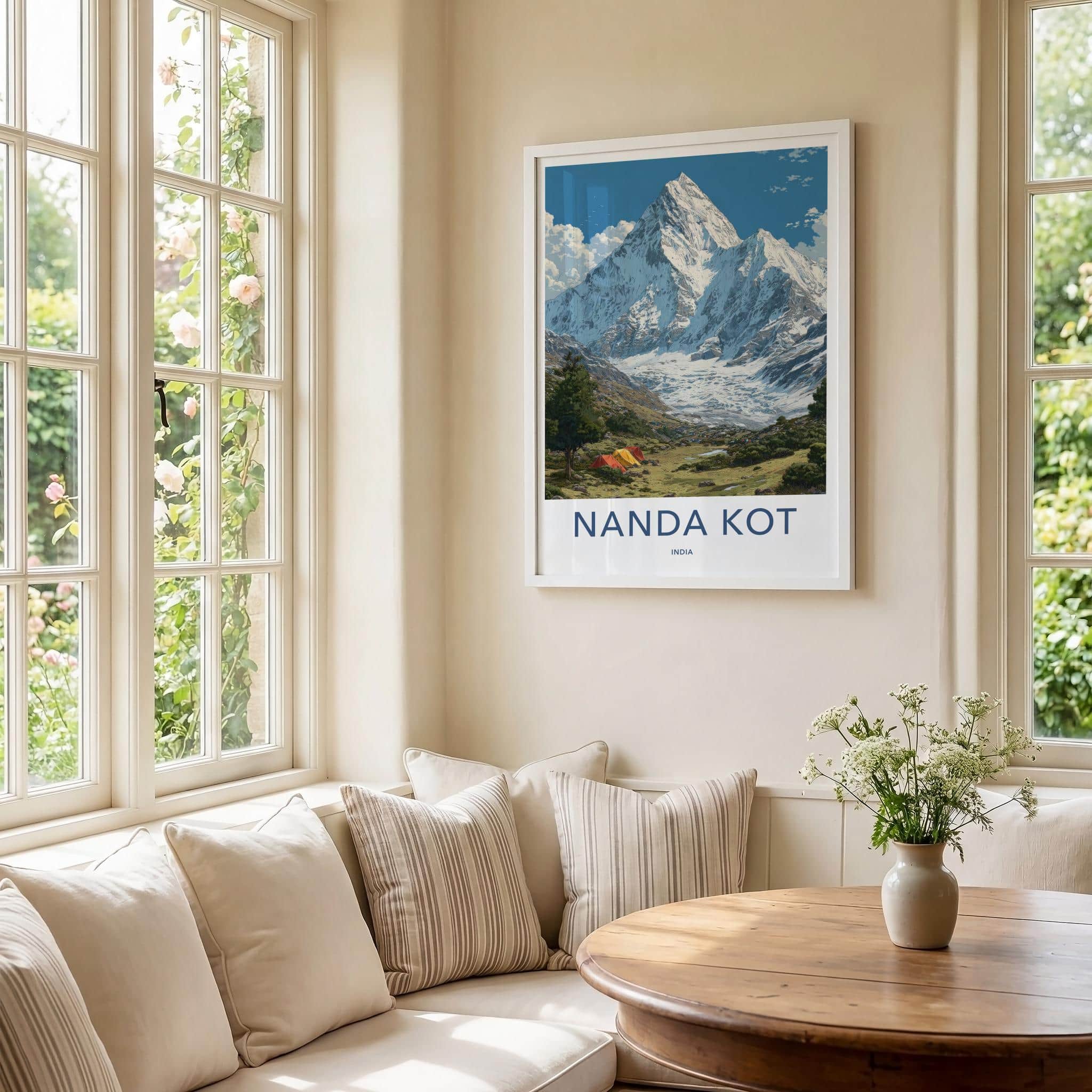 Nanda Kot Poster - India Travel Art - Uttarakhand Alpine Peak Tents Home Decor
