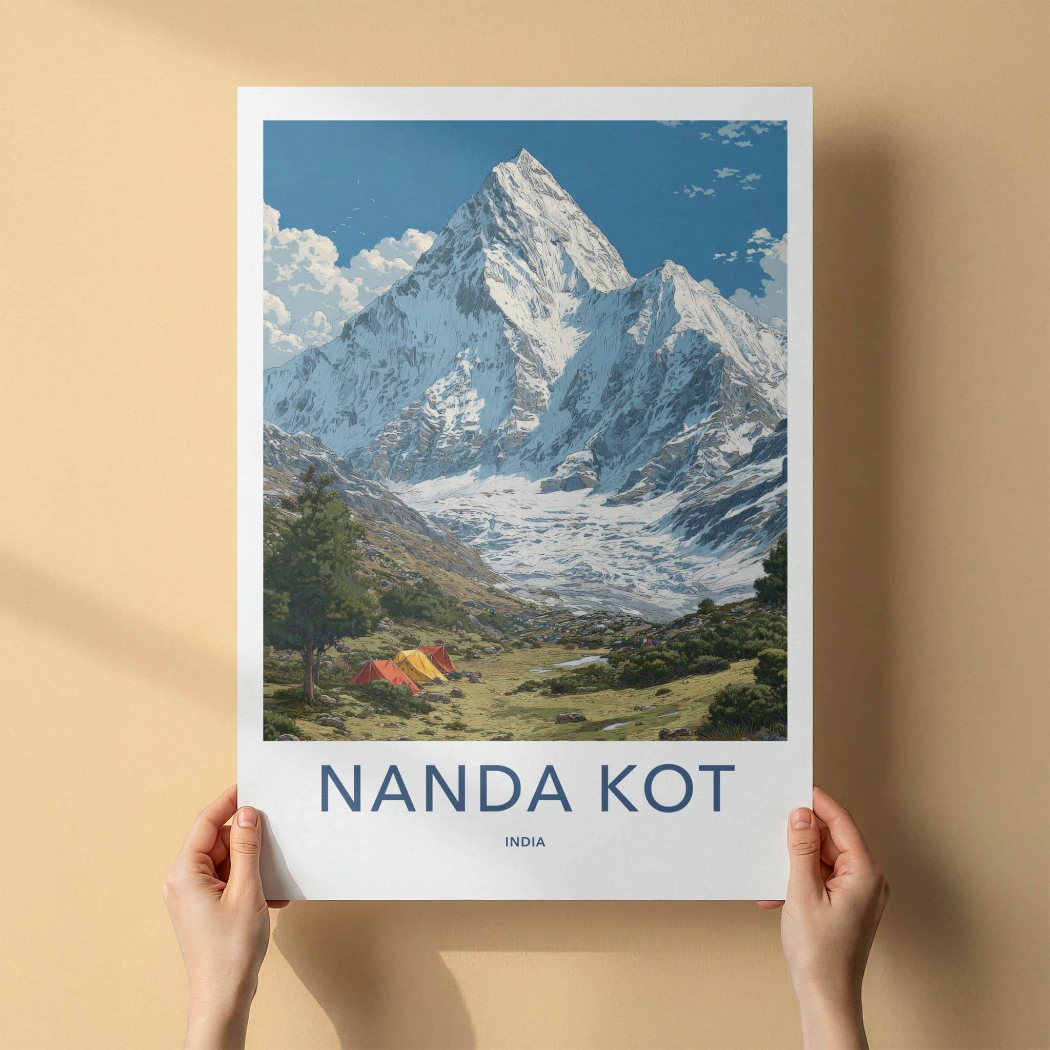 Nanda Kot Poster - India Travel Art - Uttarakhand Alpine Peak Tents Home Decor