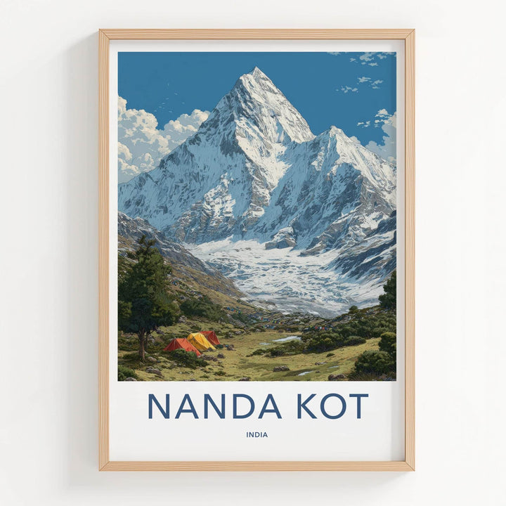 Nanda Kot Poster - India Travel Art - Uttarakhand Alpine Peak Tents Home Decor
