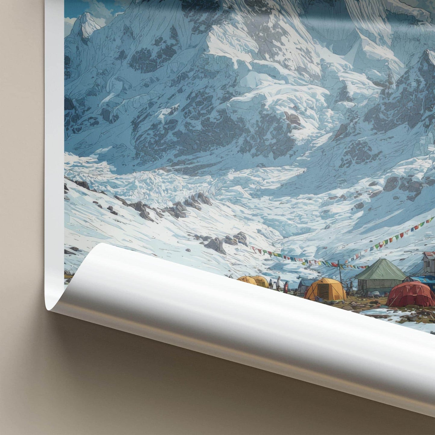 Nanda Kot Poster - India Travel Print - Uttarakhand Campsite Snowy Mountain Wall Decor