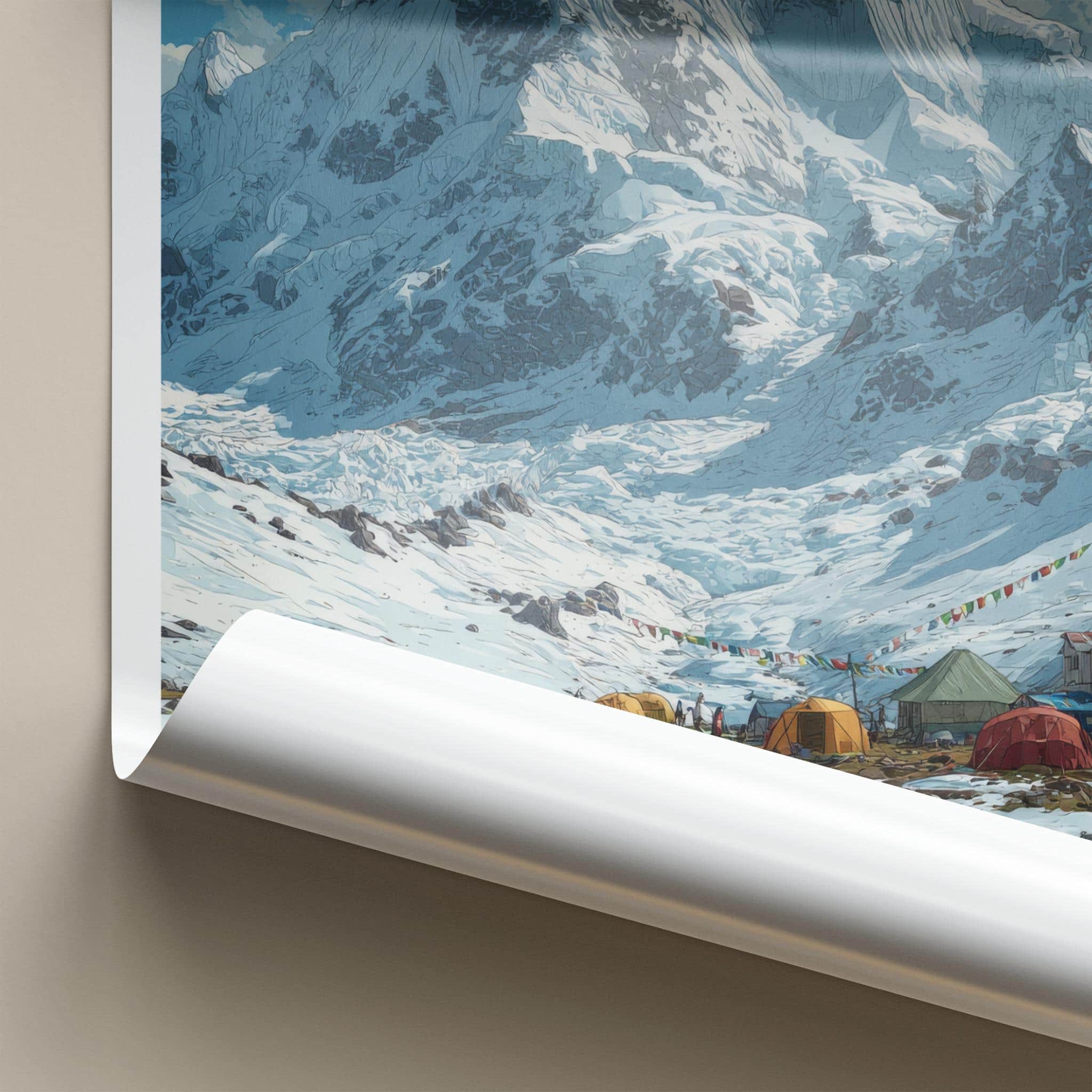 Nanda Kot Poster - India Travel Print - Uttarakhand Campsite Snowy Mountain Wall Decor