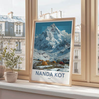 Nanda Kot Poster - India Travel Print - Uttarakhand Campsite Snowy Mountain Wall Decor
