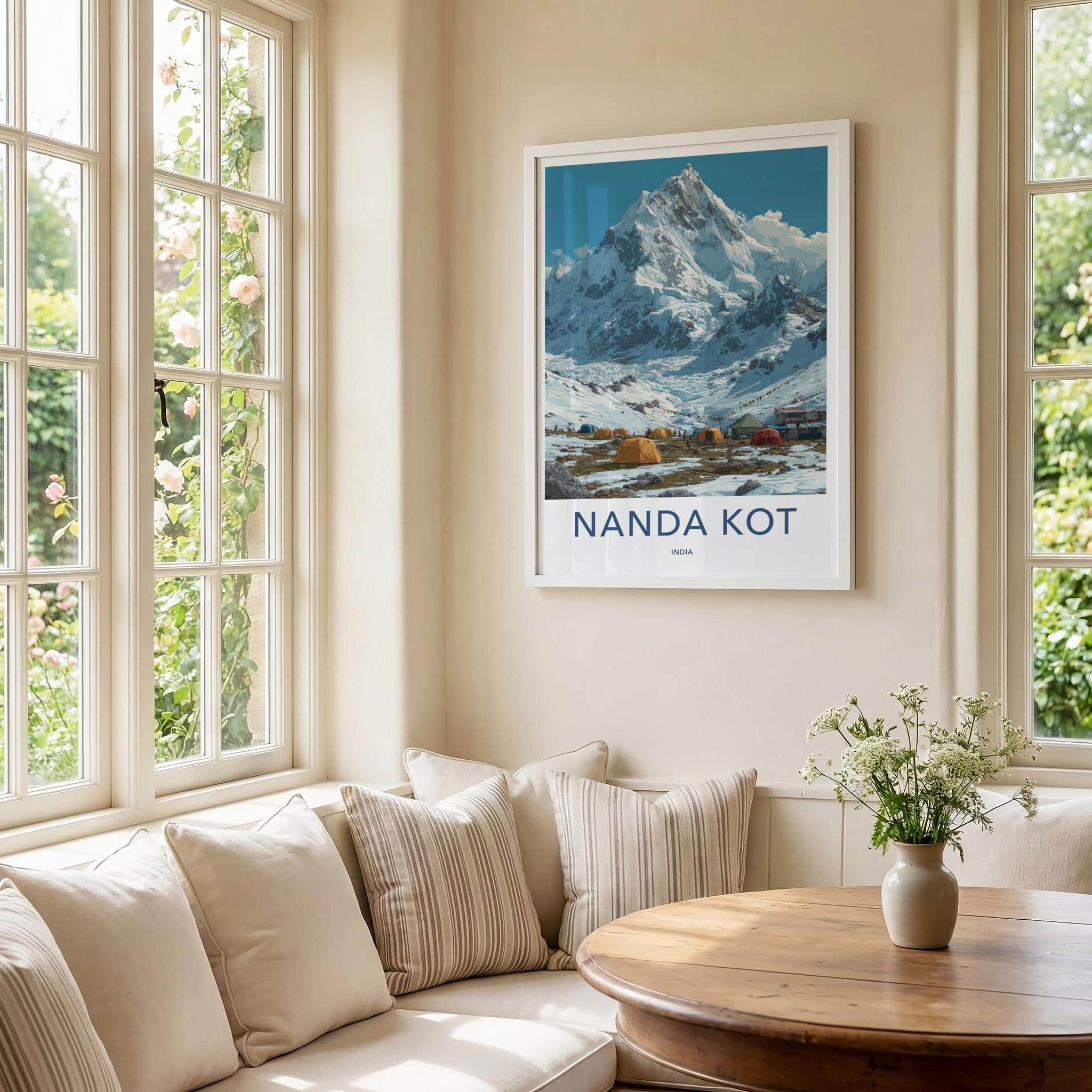 Nanda Kot Poster - India Travel Print - Uttarakhand Campsite Snowy Mountain Wall Decor
