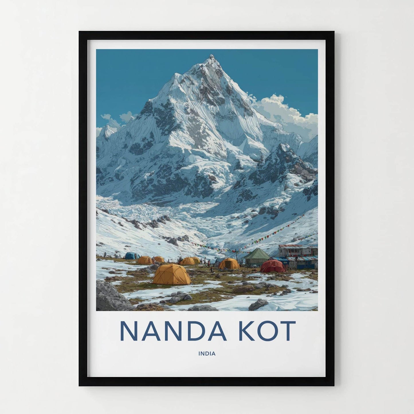 Nanda Kot Poster - India Travel Print - Uttarakhand Campsite Snowy Mountain Wall Decor