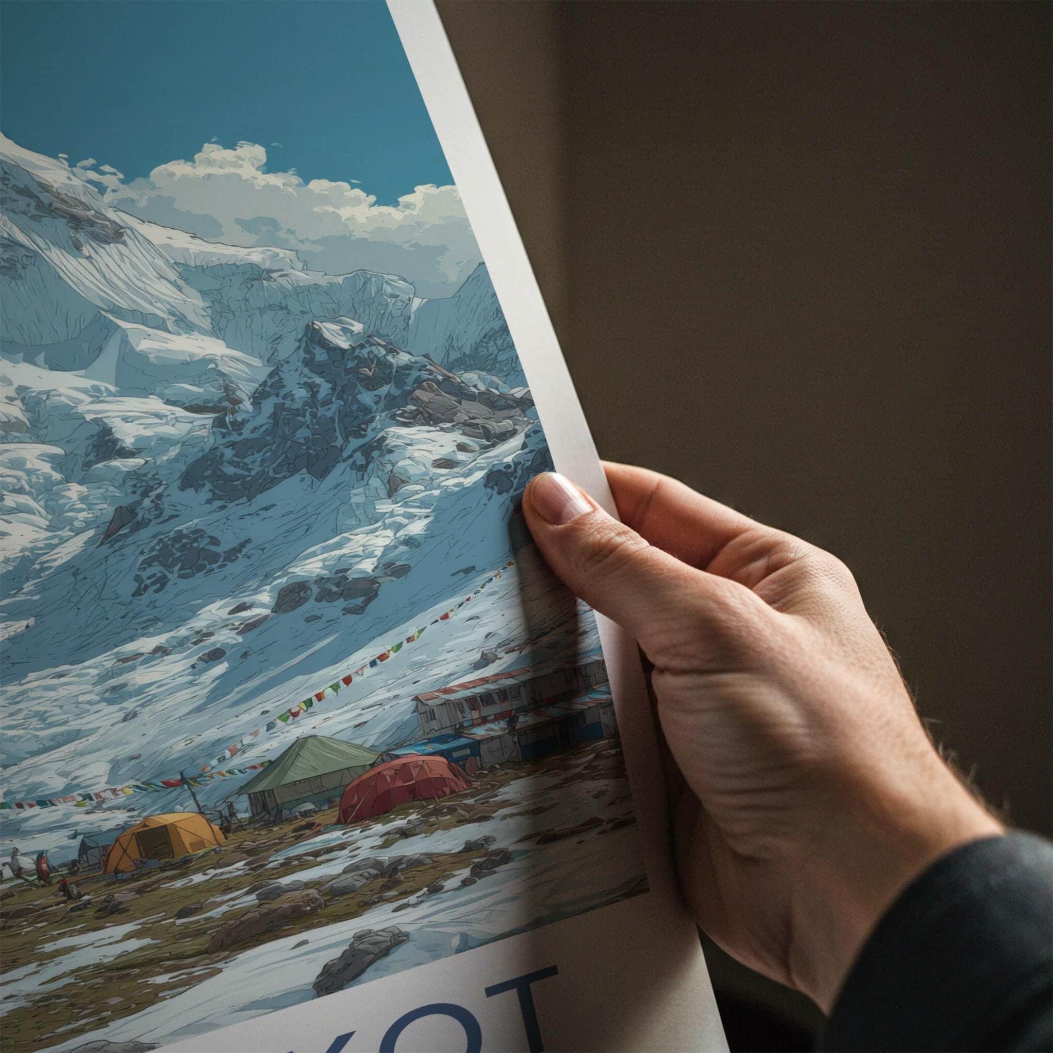 Nanda Kot Poster - India Travel Print - Uttarakhand Campsite Snowy Mountain Wall Decor