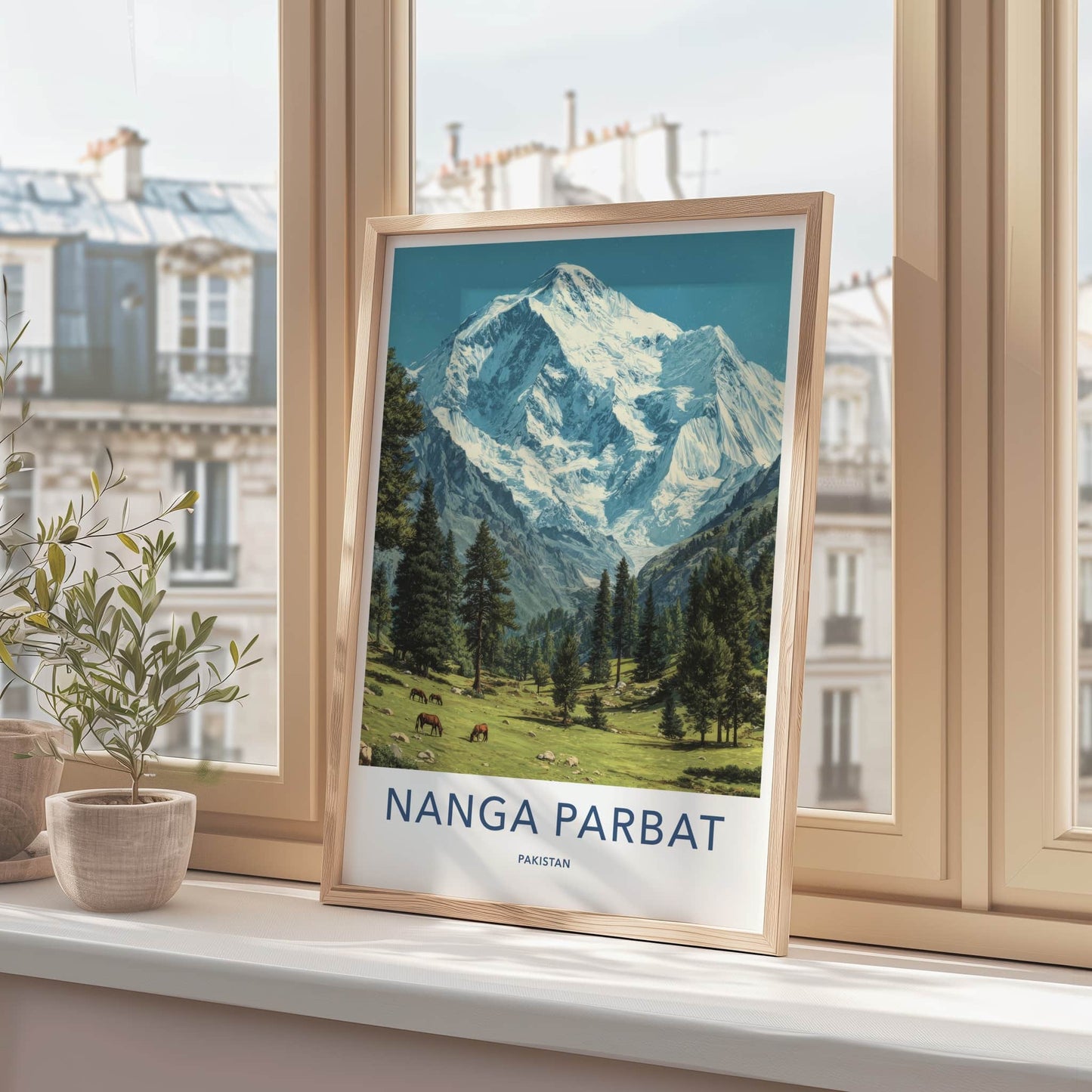 Nanga Parbat Poster - Pakistan Travel Print - Snow Capped Horses Gallery Art