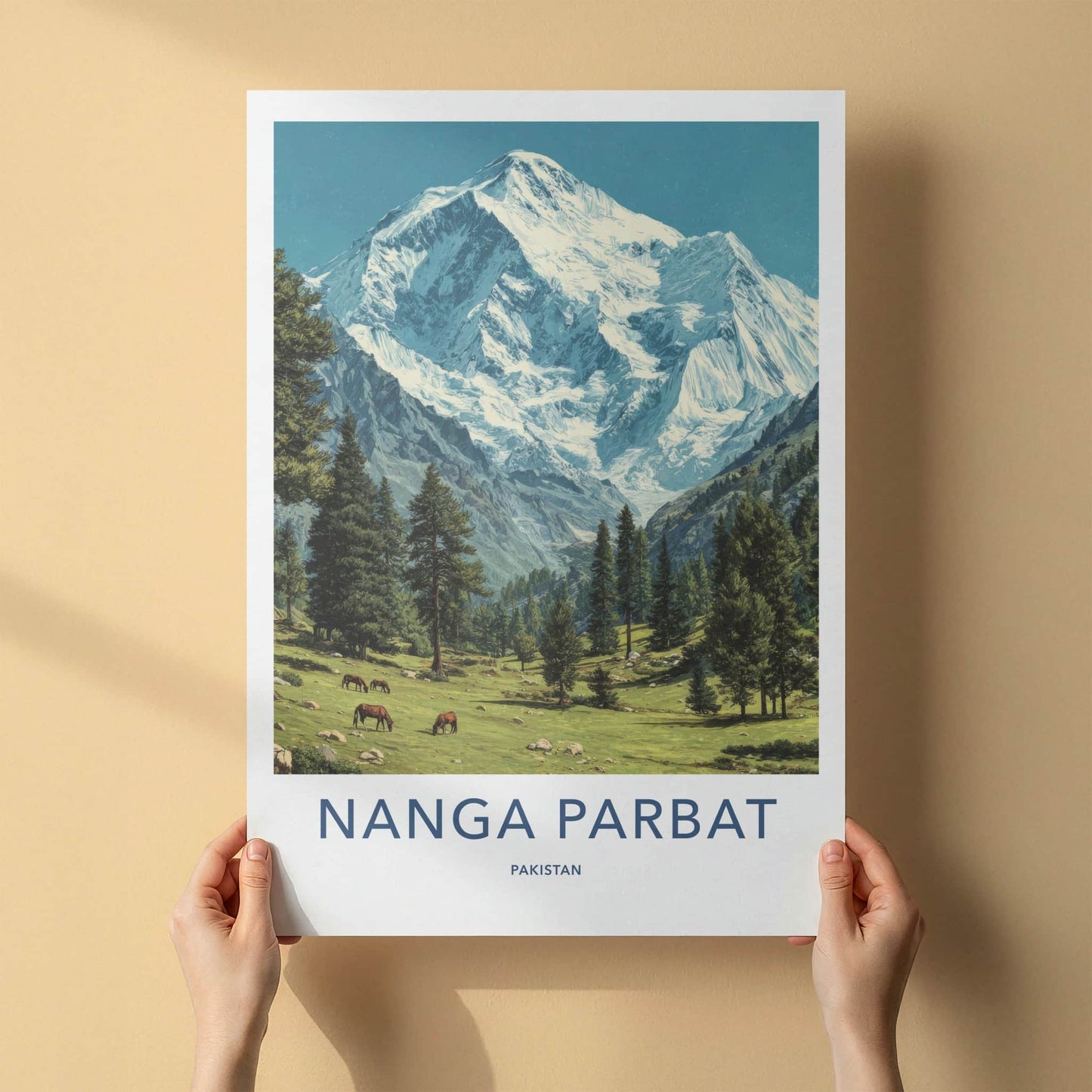 Nanga Parbat Poster - Pakistan Travel Print - Snow Capped Horses Gallery Art