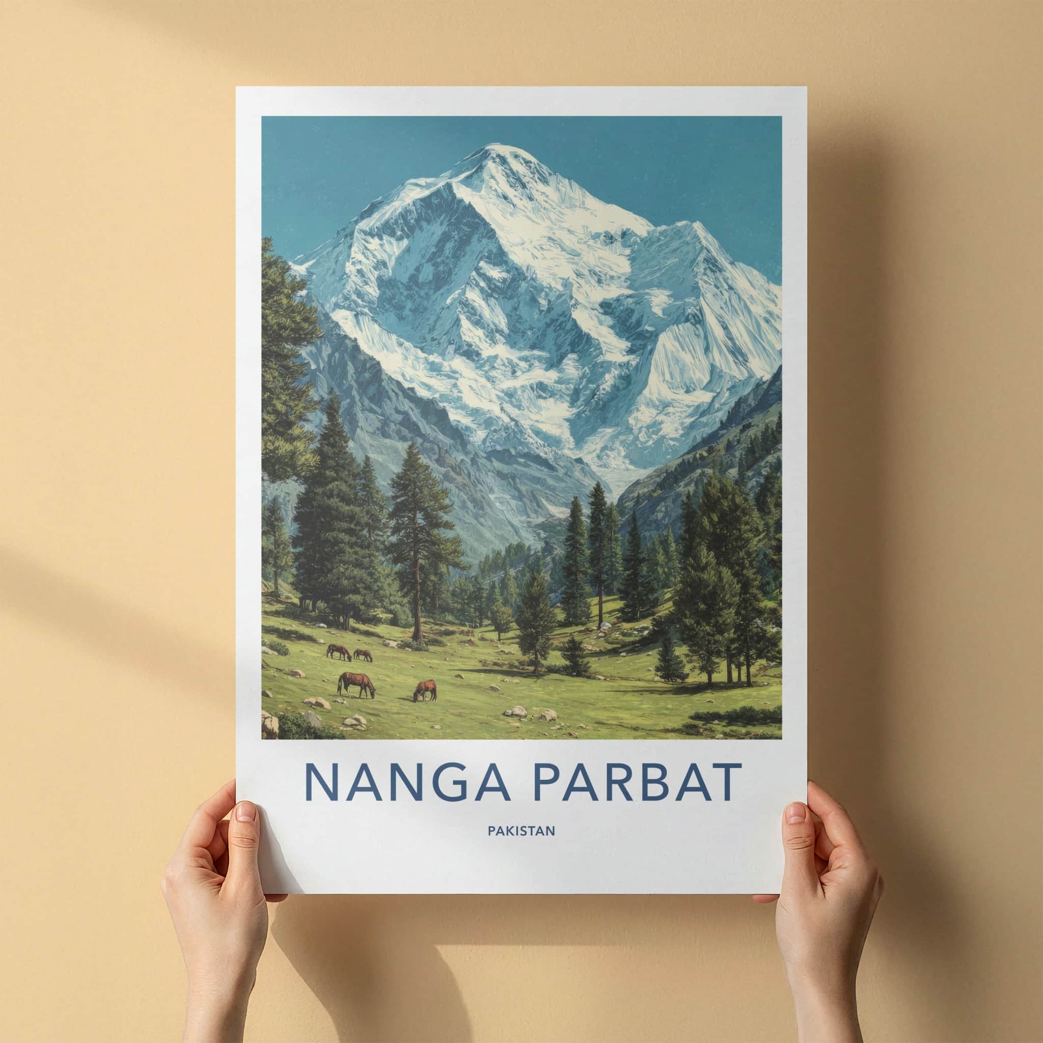 Nanga Parbat Poster - Pakistan Travel Print - Snow Capped Horses Gallery Art