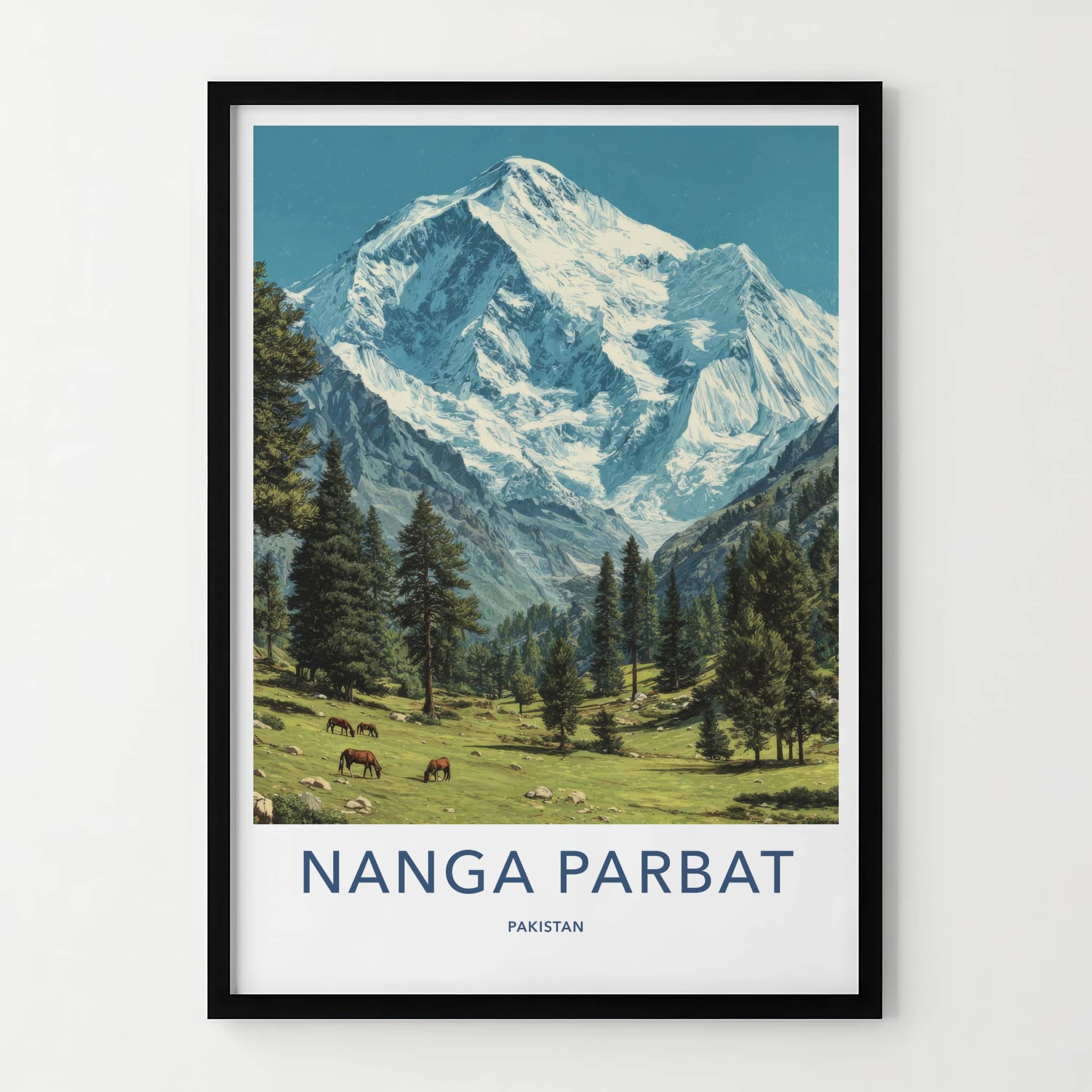 Nanga Parbat Poster - Pakistan Travel Print - Snow Capped Horses Gallery Art