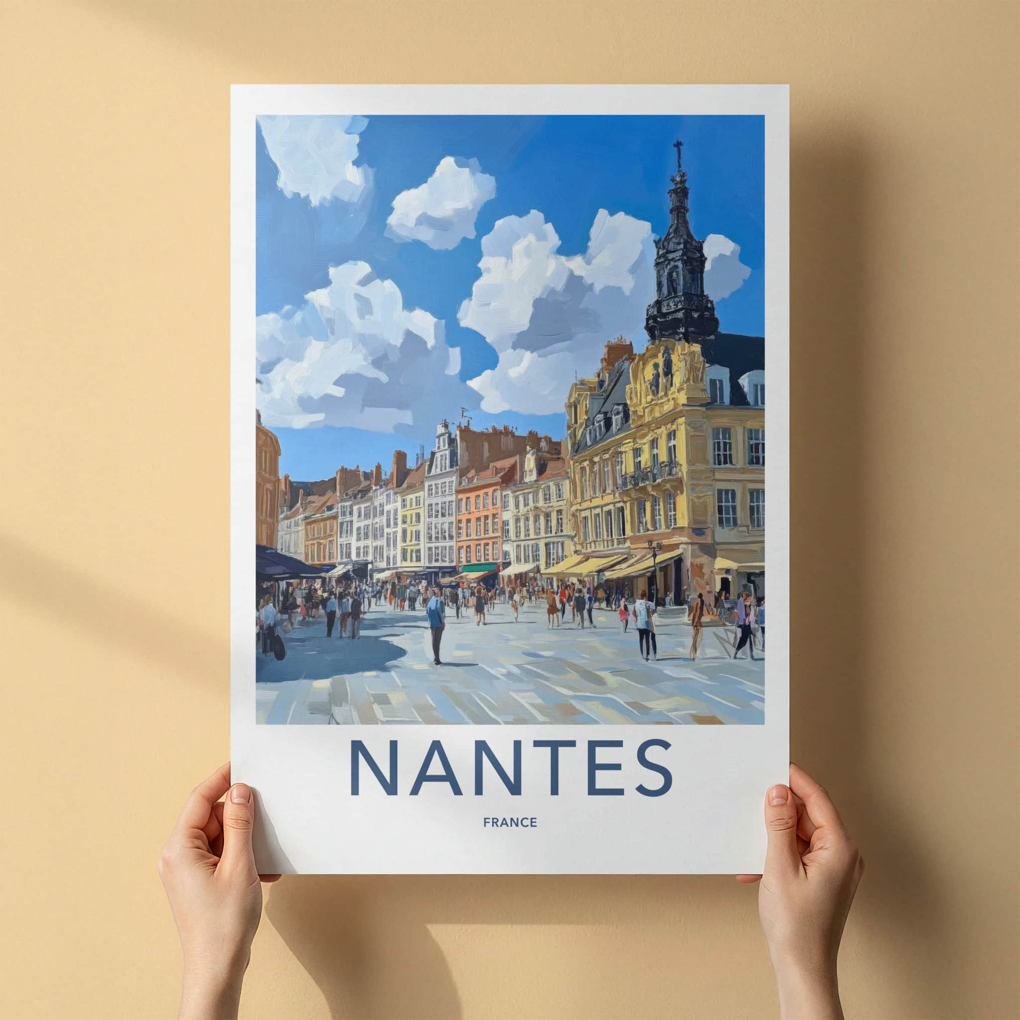 Nantes Poster - France Framed Print - Historic Street Scene Framed Decor