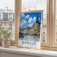 Nantes Poster - France Framed Print - Historic Street Scene Framed Decor