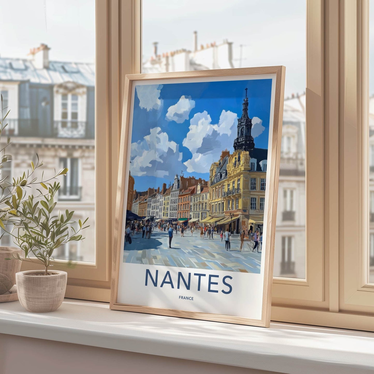 Nantes Poster - France Framed Print - Historic Street Scene Framed Decor