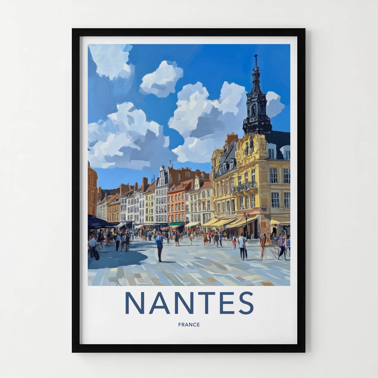 Nantes Poster - France Framed Print - Historic Street Scene Framed Decor