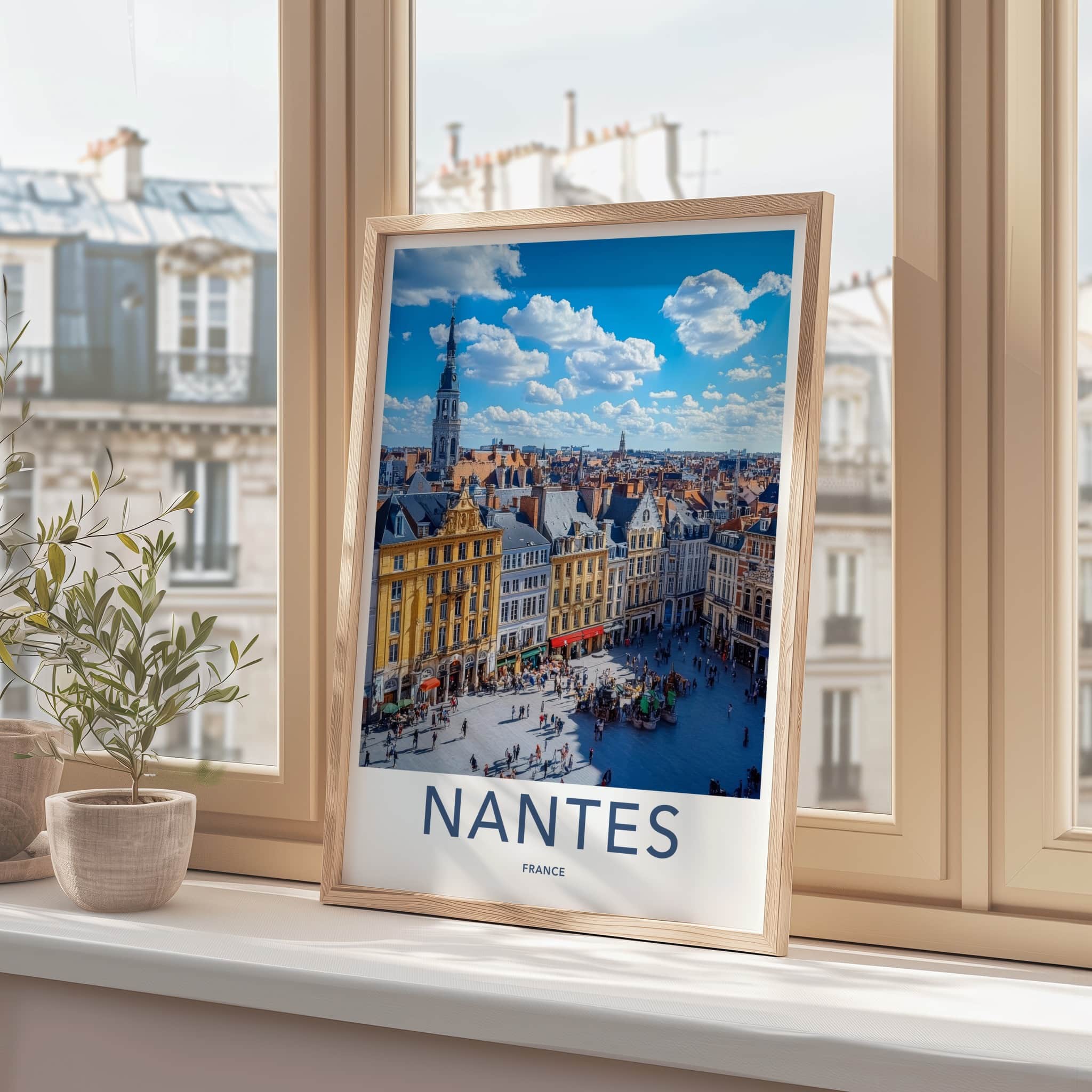 Nantes Poster - France Travel Art - Bustling City Square Wall Decor